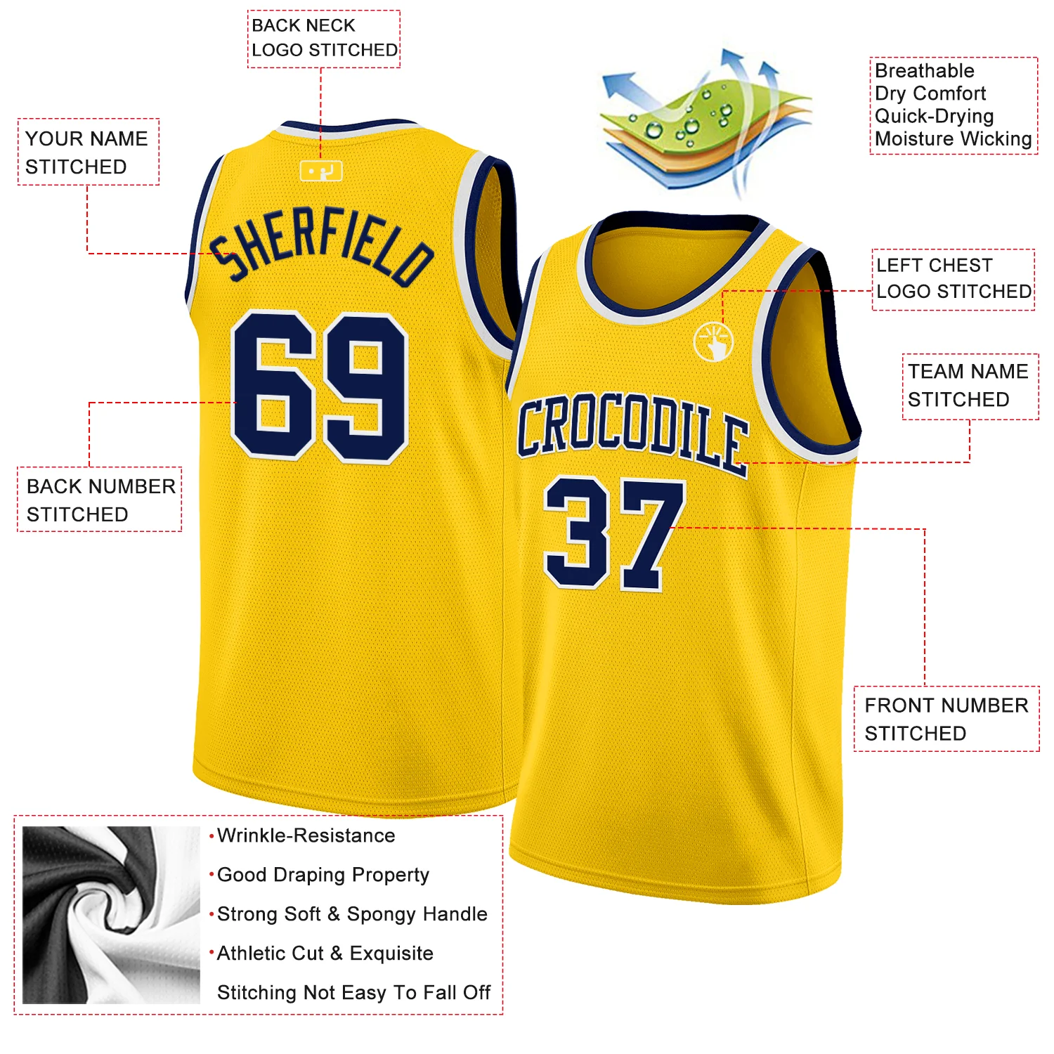 Custom Yellow Navy-White Authentic Basketball Jersey