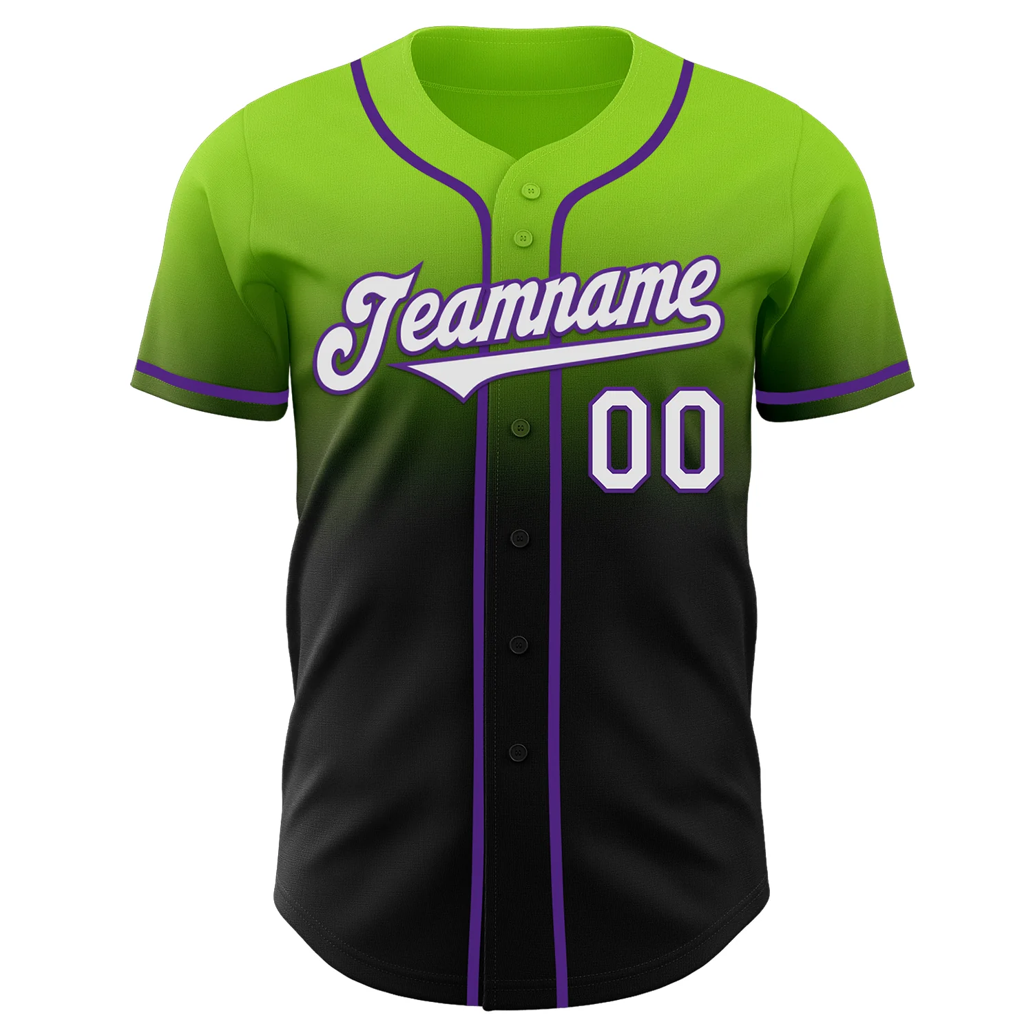 Custom Neon Green Black-Purple Authentic Fade Fashion Baseball Jersey