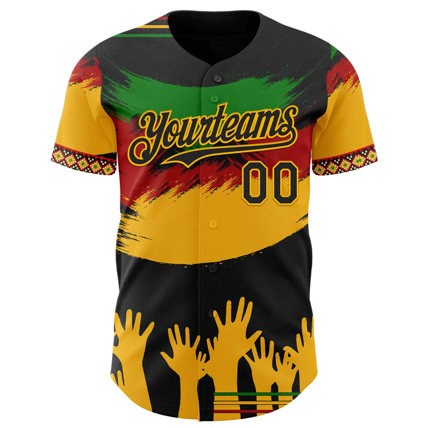 Custom Black Green Red-Gold 3D Pattern Design Black History Month Africa Tribal Authentic Baseball Jersey