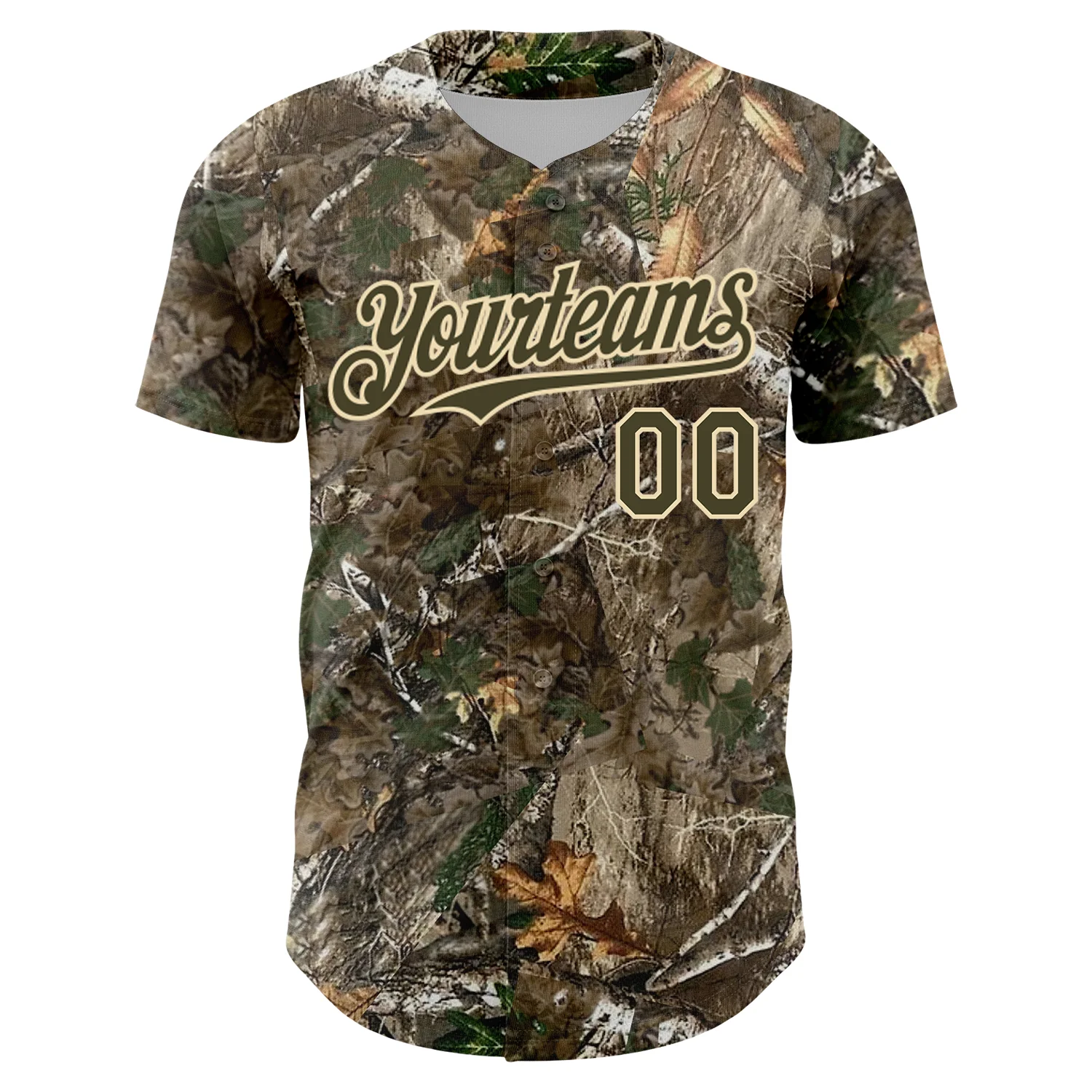 Custom Camo Olive-Cream 3D Woodland Camo Authentic Salute To Service Baseball Jersey