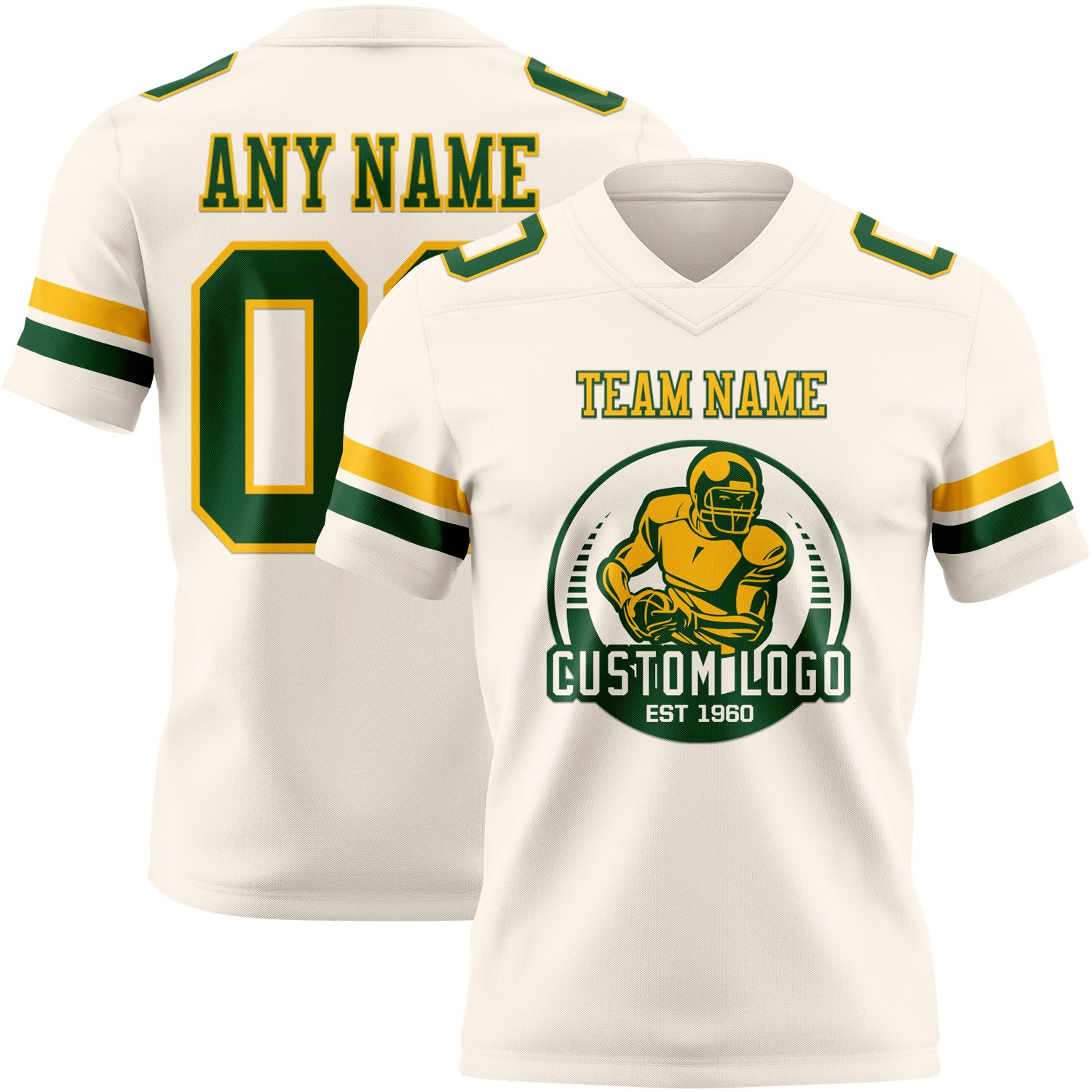 Custom Cream Green-Gold Authentic Football Jersey