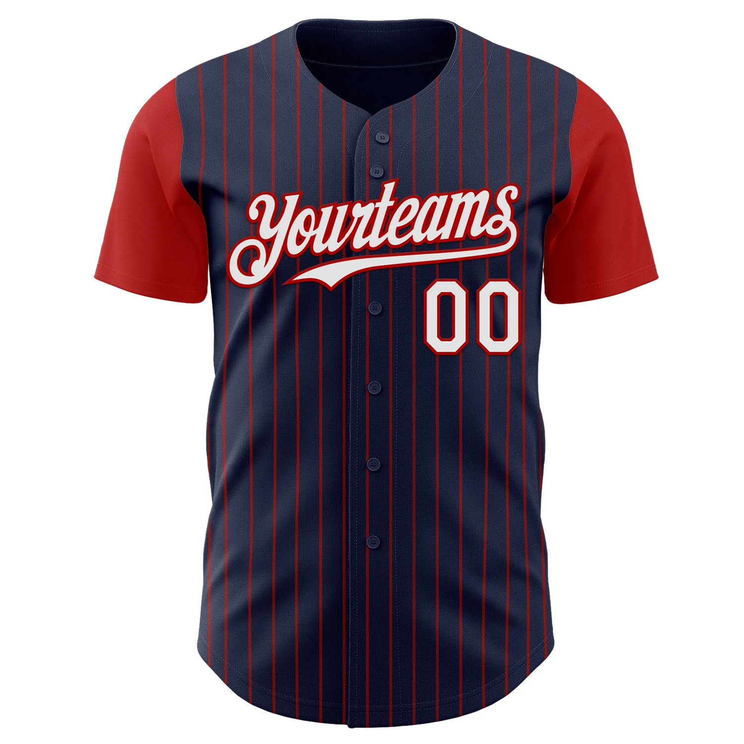 Custom Navy Red Pinstripe White Authentic Two Tone Baseball Jersey
