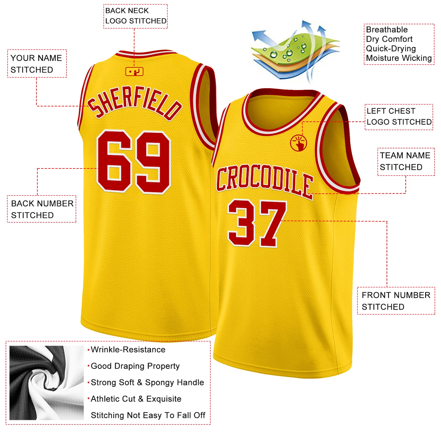 Custom Yellow Red-White Authentic Basketball Jersey