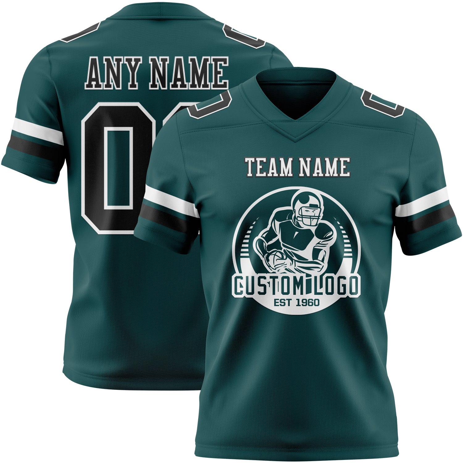 Custom Midnight Green Black-White Authentic Football Jersey