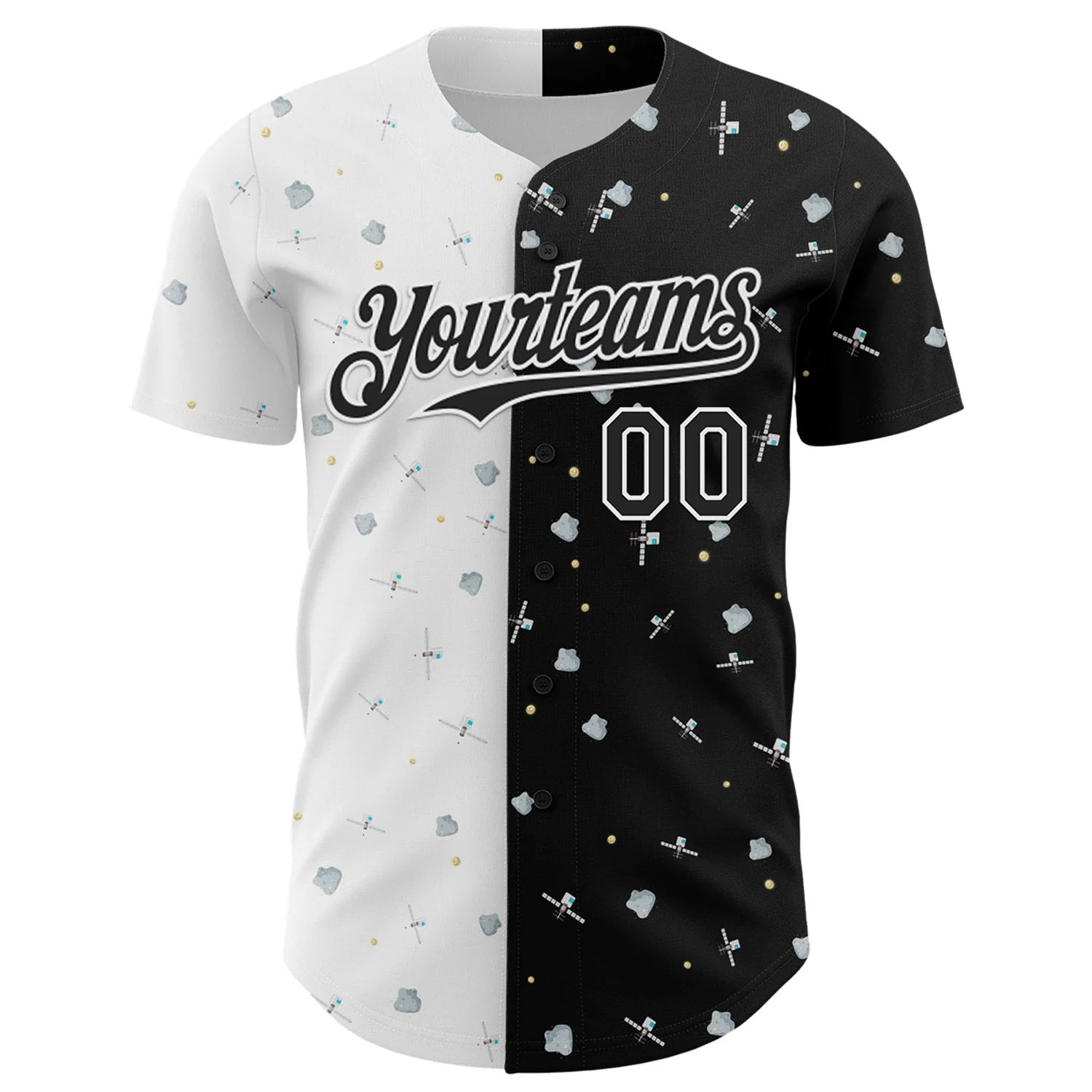 Custom Black White 3D Pattern Design Space Satellite Authentic Baseball Jersey