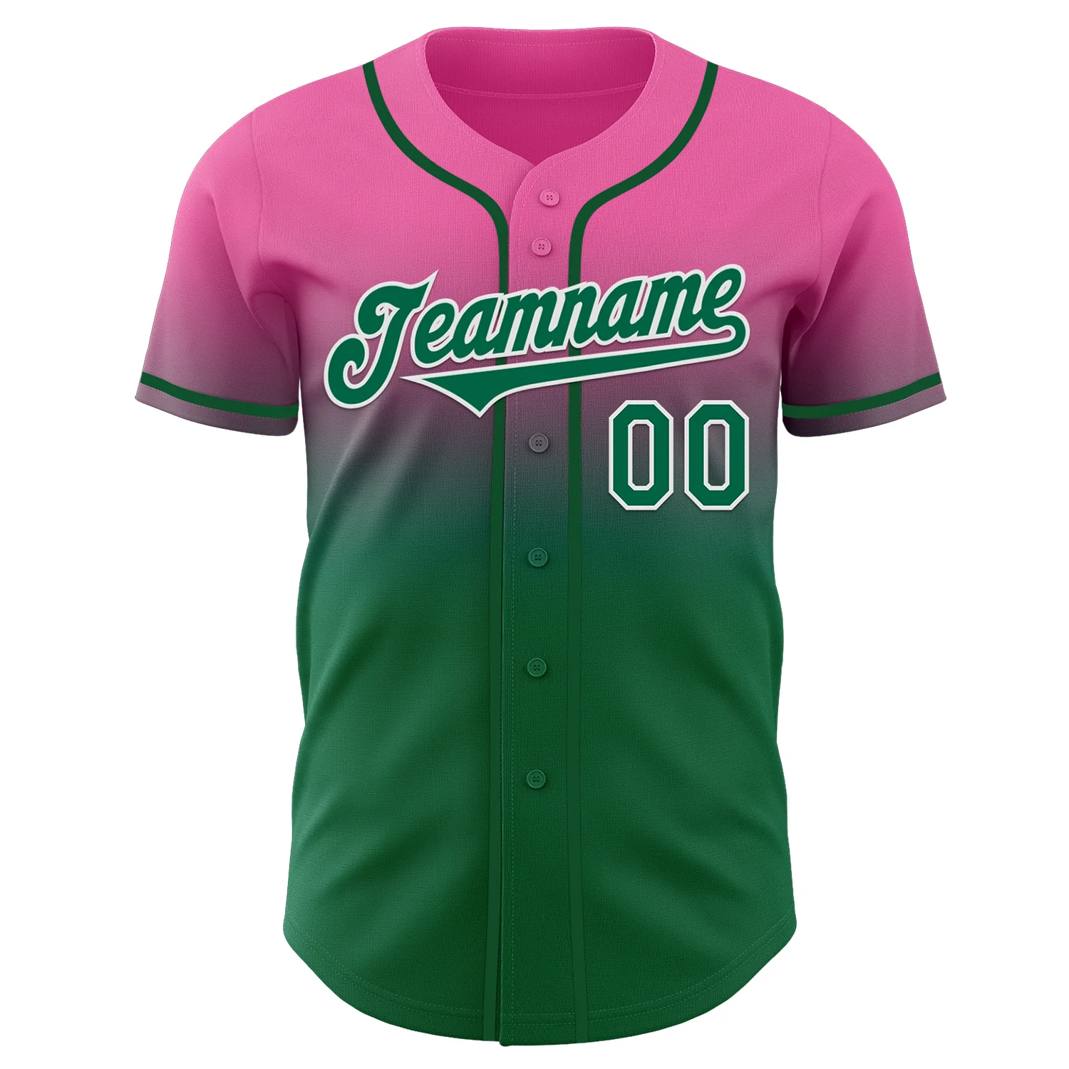 Custom Pink Kelly Green-White Authentic Fade Fashion Baseball Jersey