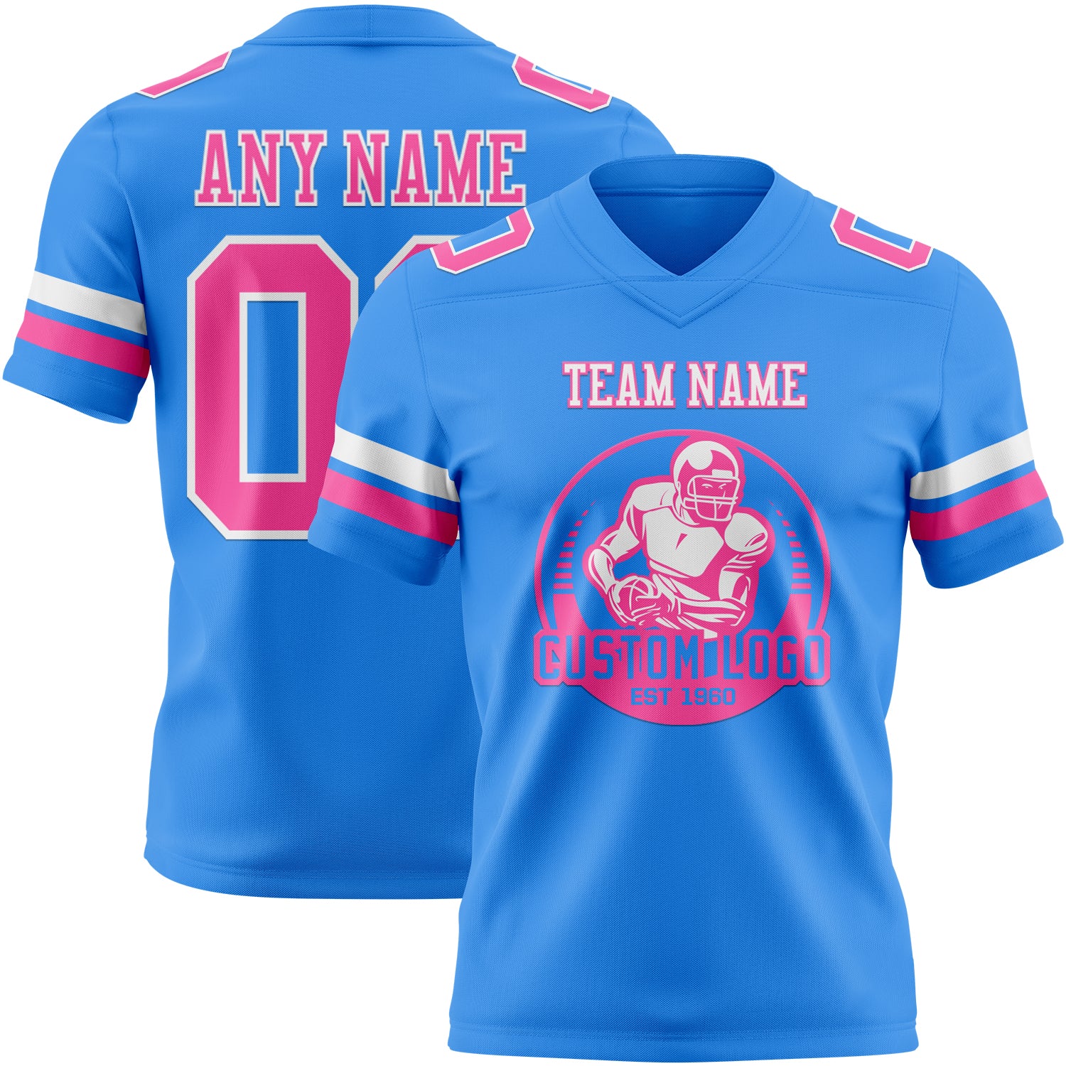 Custom Powder Blue Pink-White Authentic Football Jersey