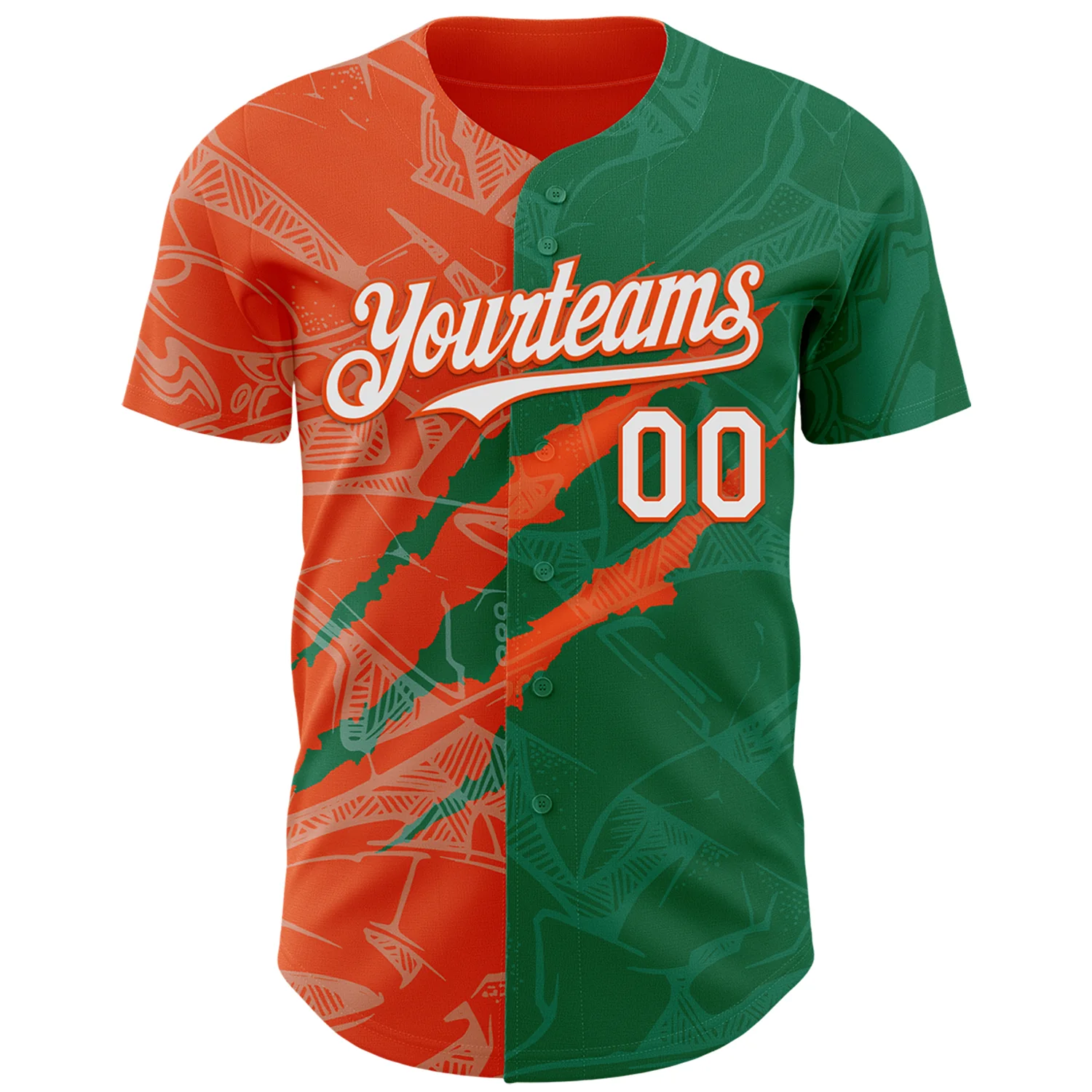 Custom Graffiti Pattern White Kelly Green-Orange 3D Scratch Authentic Baseball Jersey