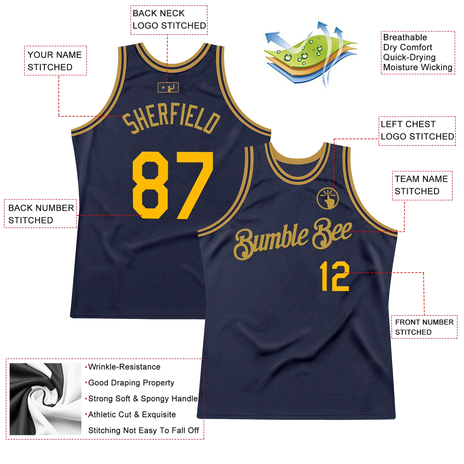 Custom Navy Gold-Old Gold Authentic Throwback Basketball Jersey