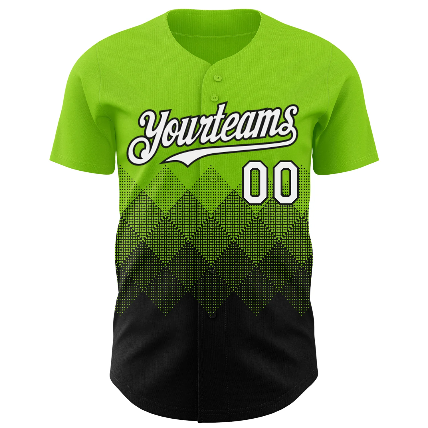 Custom Neon Green White-Black 3D Gradient Square Shape Authentic Baseball Jersey