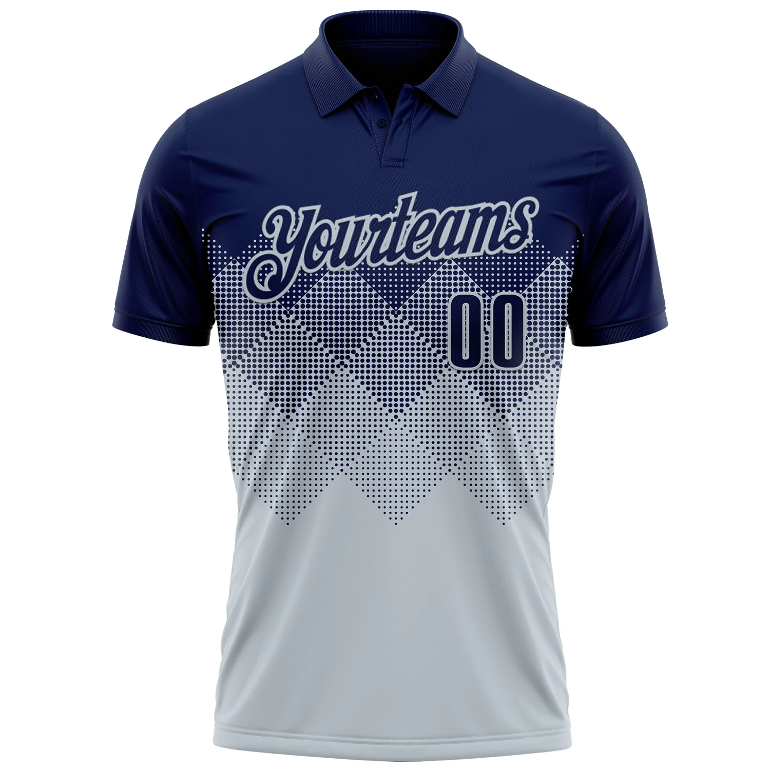 Custom Navy Silver 3D Gradient Square Shape Performance Polo Shirt