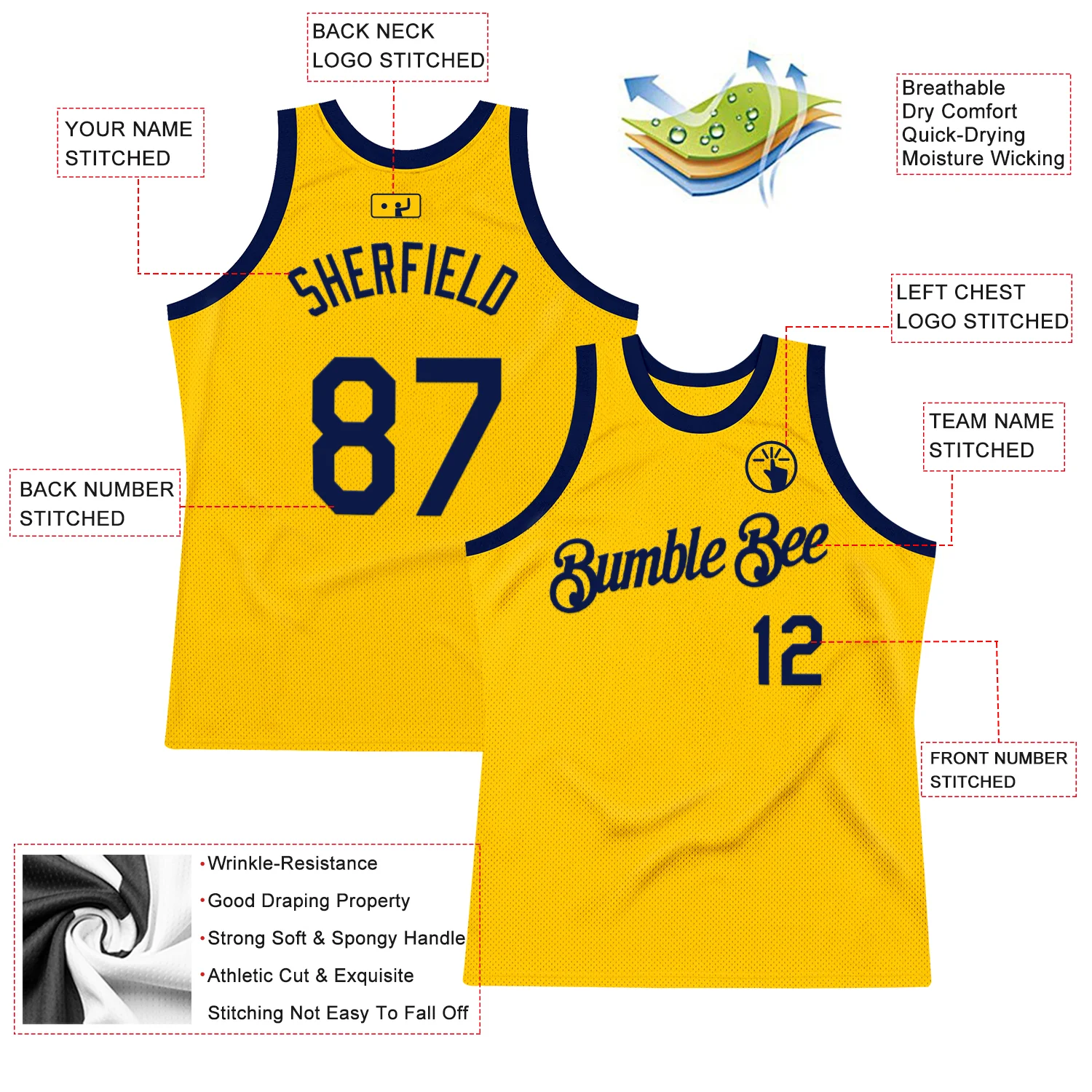 Custom Gold Navy Authentic Throwback Basketball Jersey