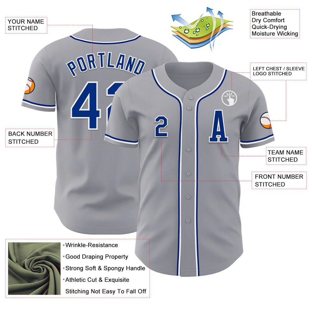 Custom Gray Royal-White Authentic Baseball Jersey