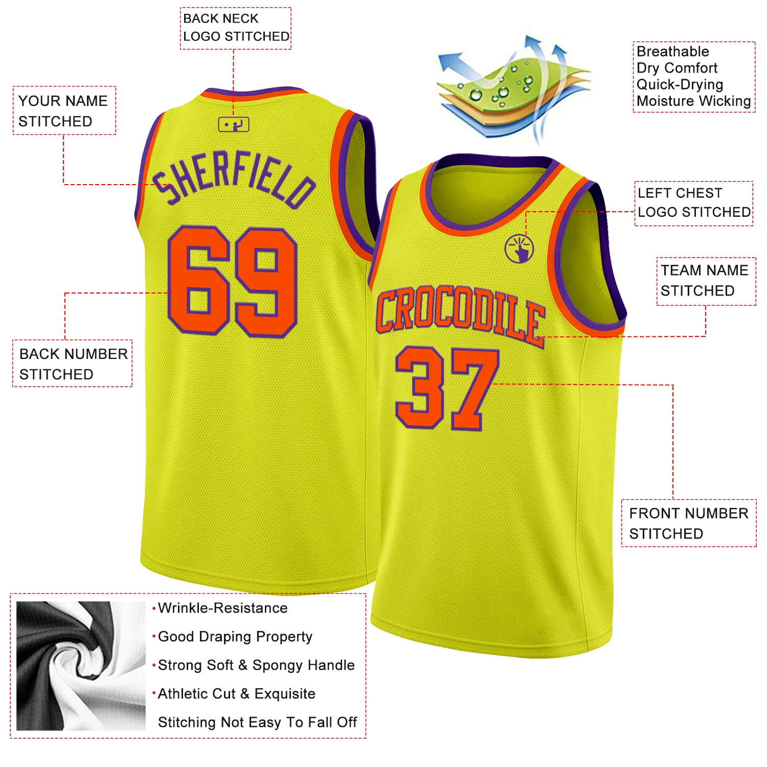 Custom Neon Yellow Orange-Purple Authentic Basketball Jersey