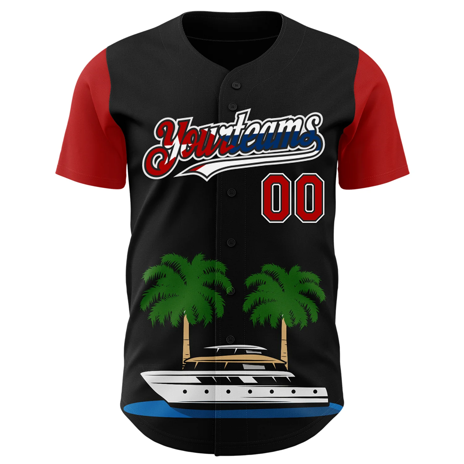 Custom Black Red White-Cuban Flag 3D Cuba Authentic Baseball Jersey
