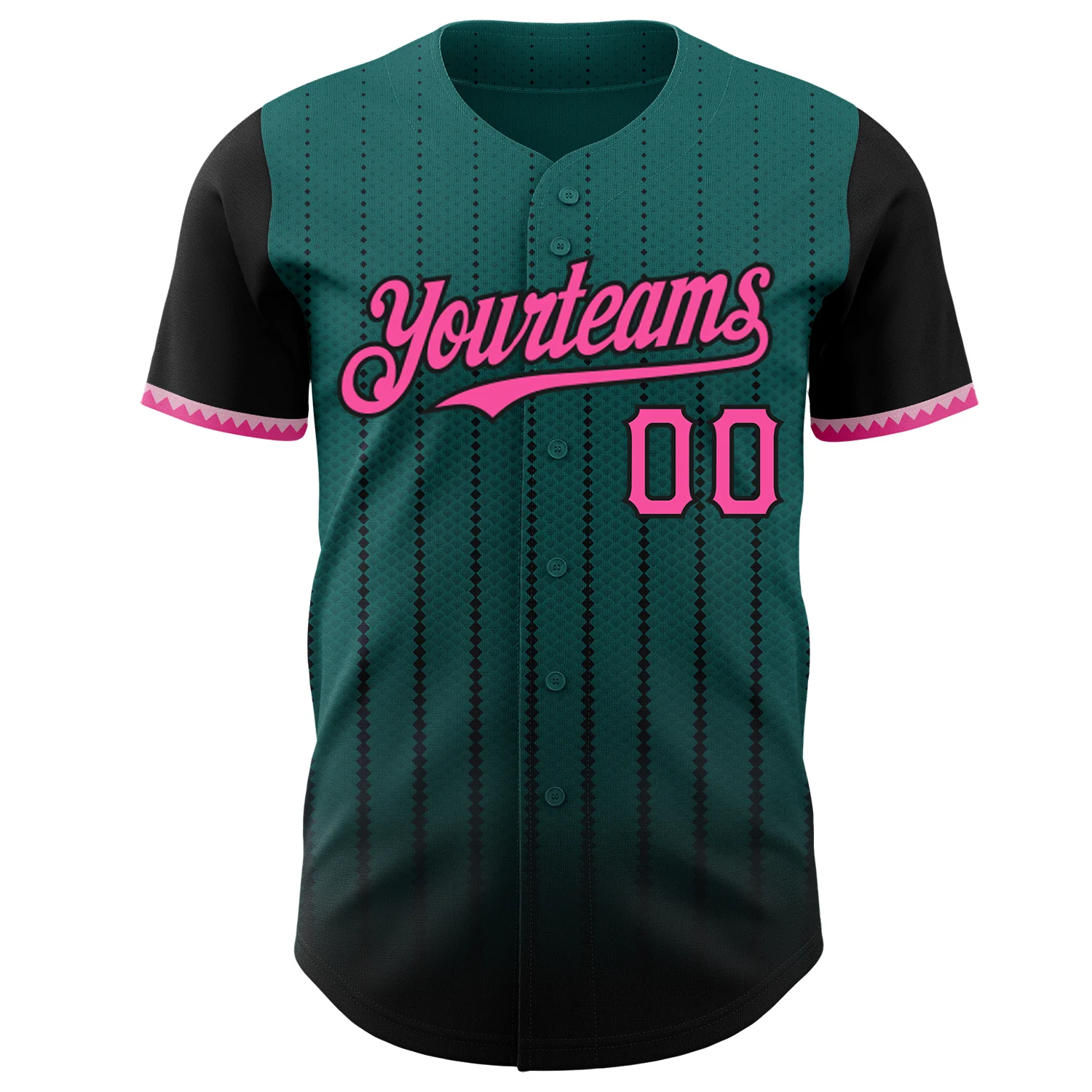 Custom Teal Pink-Black 3D Pattern Design Gradient Geometric Shape Authentic Baseball Jersey