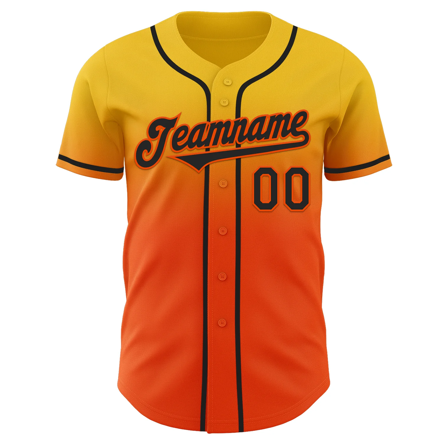 Custom Yellow Black-Orange Authentic Fade Fashion Baseball Jersey
