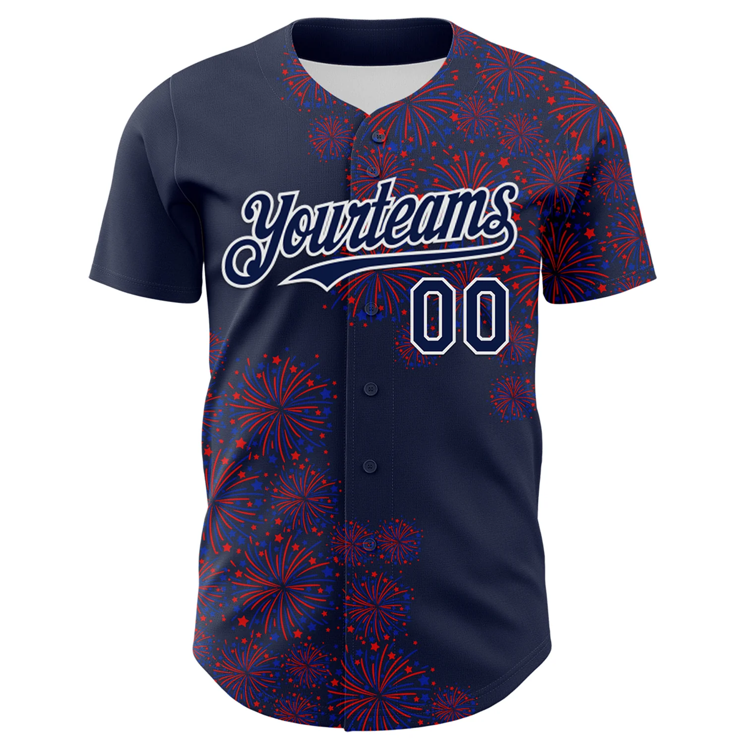 Custom Navy White 3D Pattern Design Patriotic American Spirit Firework Authentic Baseball Jersey