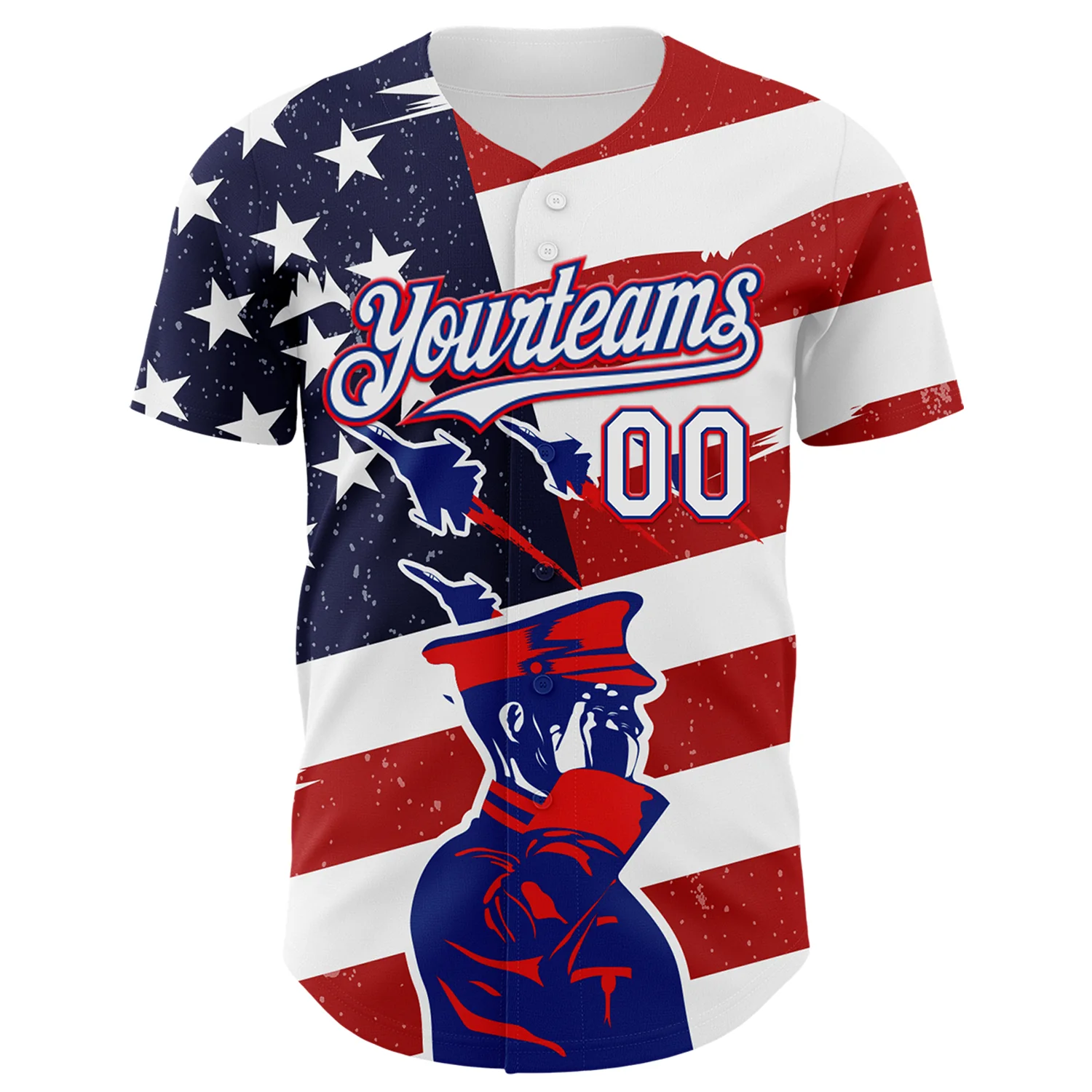 Custom White Royal-Fire Red 3D Retro American Flag Salute Authentic Baseball Jersey