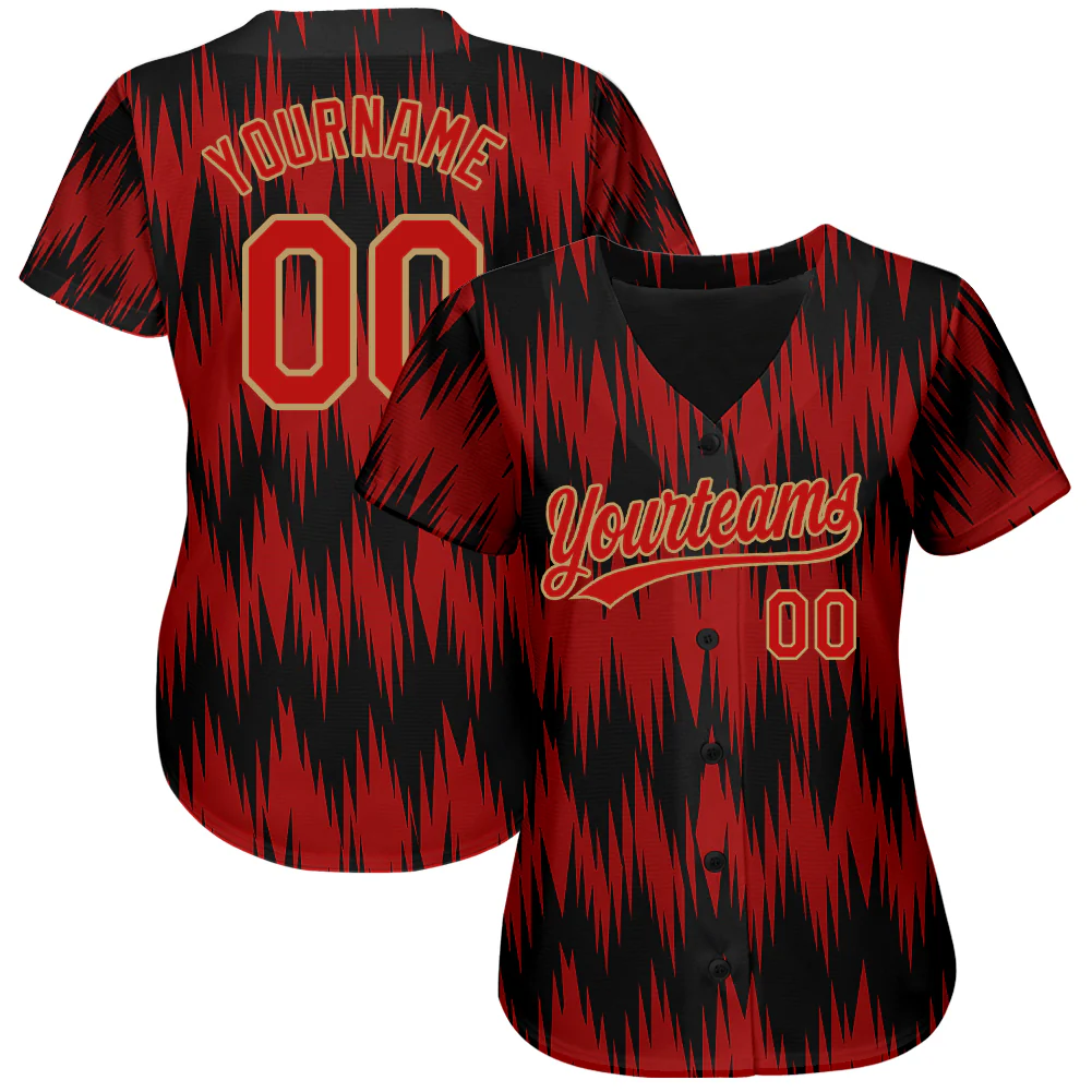 Custom Red Red Old Gold-Black 3D Pattern Design Authentic Baseball Jersey
