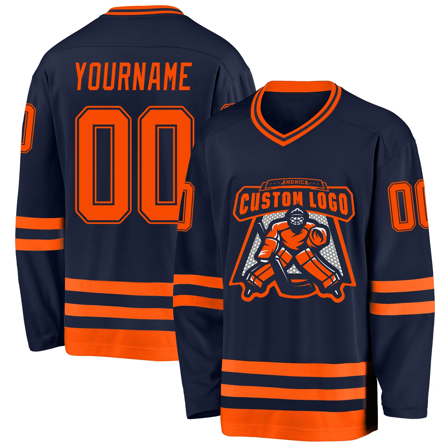 Custom Navy Orange Hockey Jersey