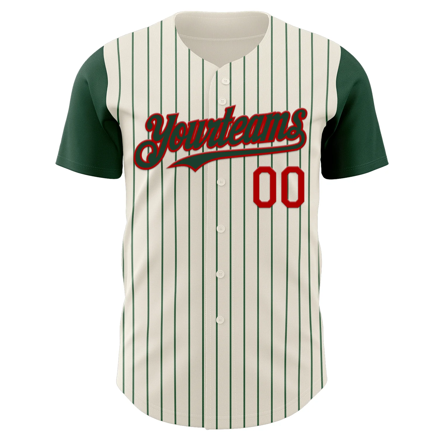 Custom Cream Green Pinstripe Red Authentic Two Tone Baseball Jersey