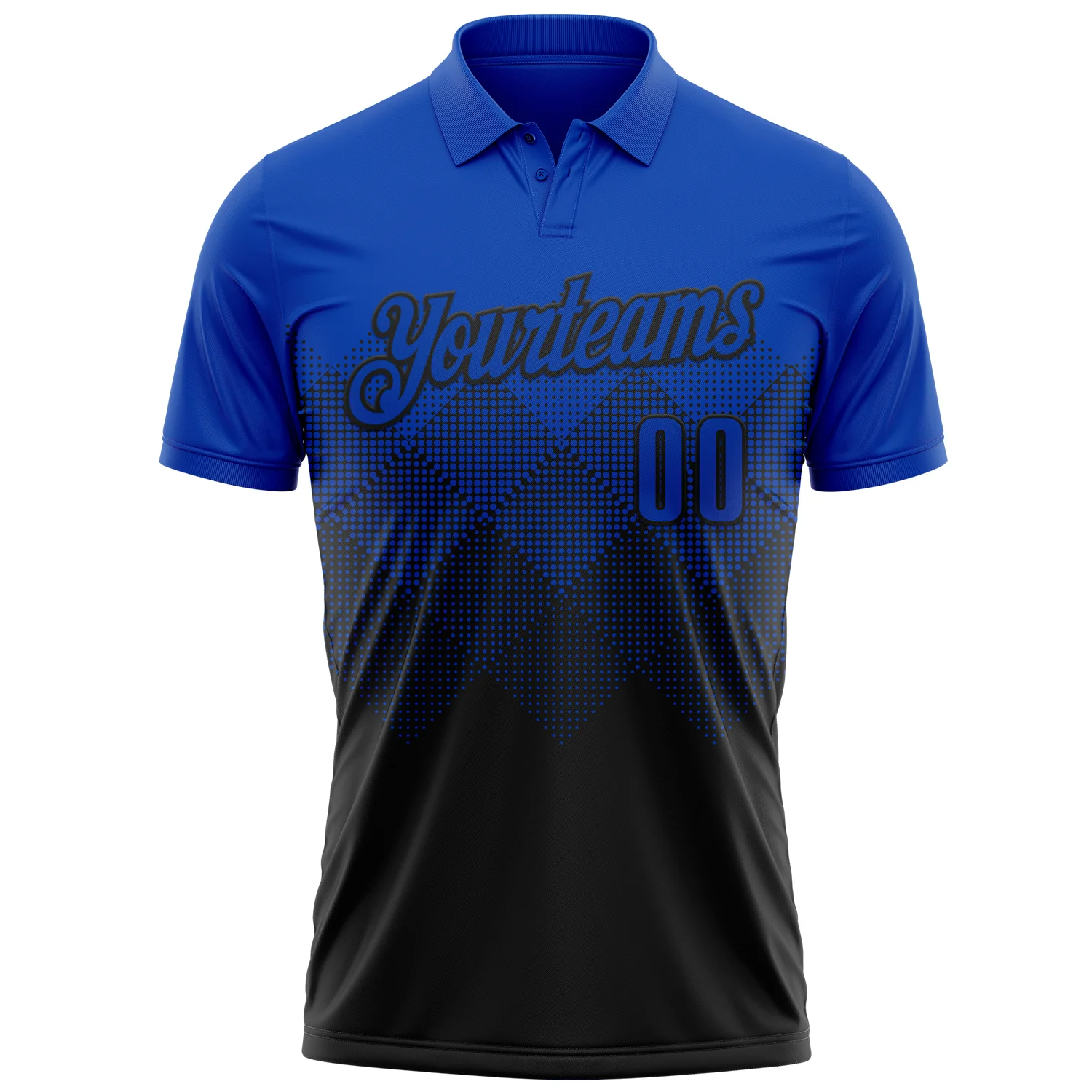 Custom Thunder Blue Black 3D Gradient Square Shape Performance Polo Shirt