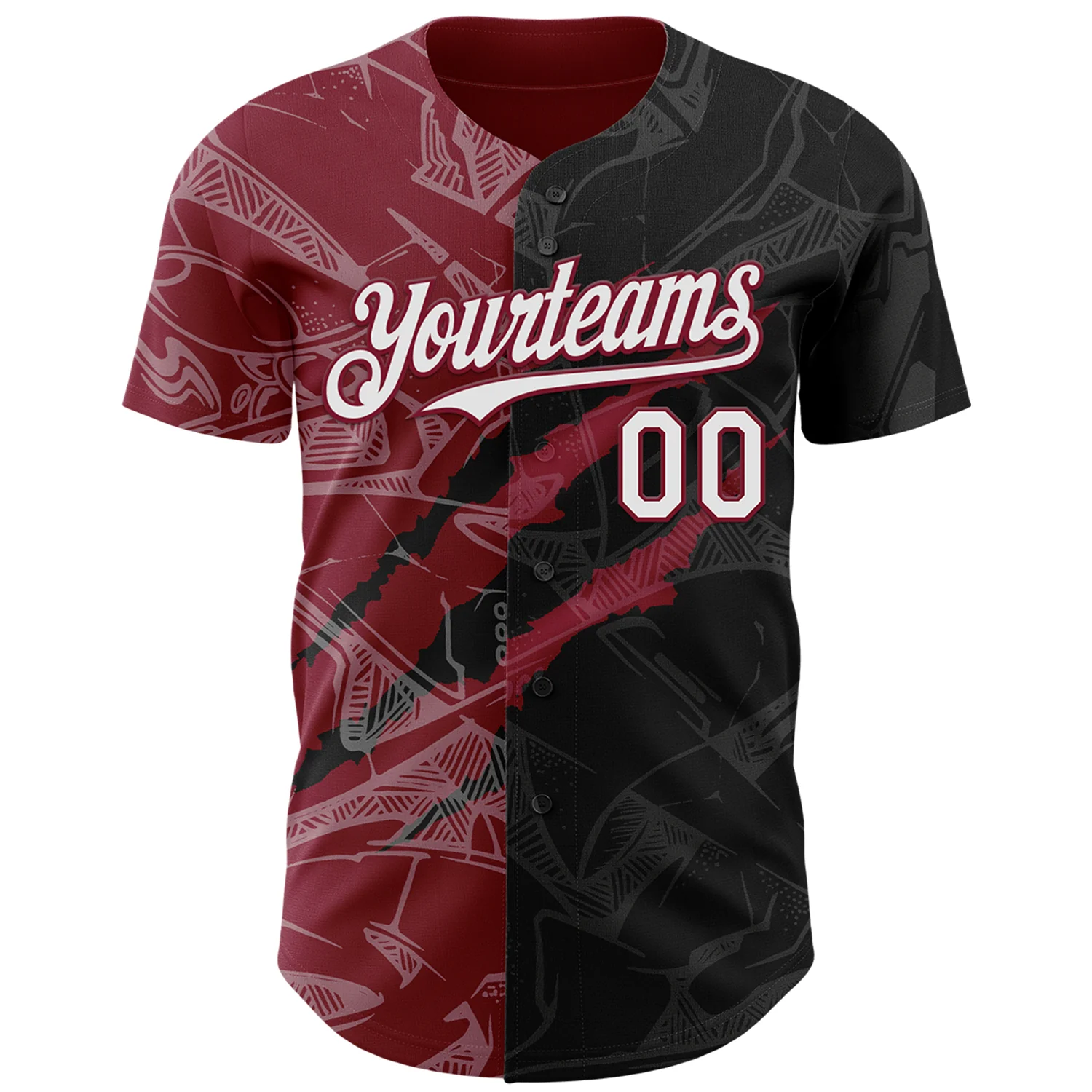 Custom Graffiti Pattern White Black-Crimson 3D Scratch Authentic Baseball Jersey