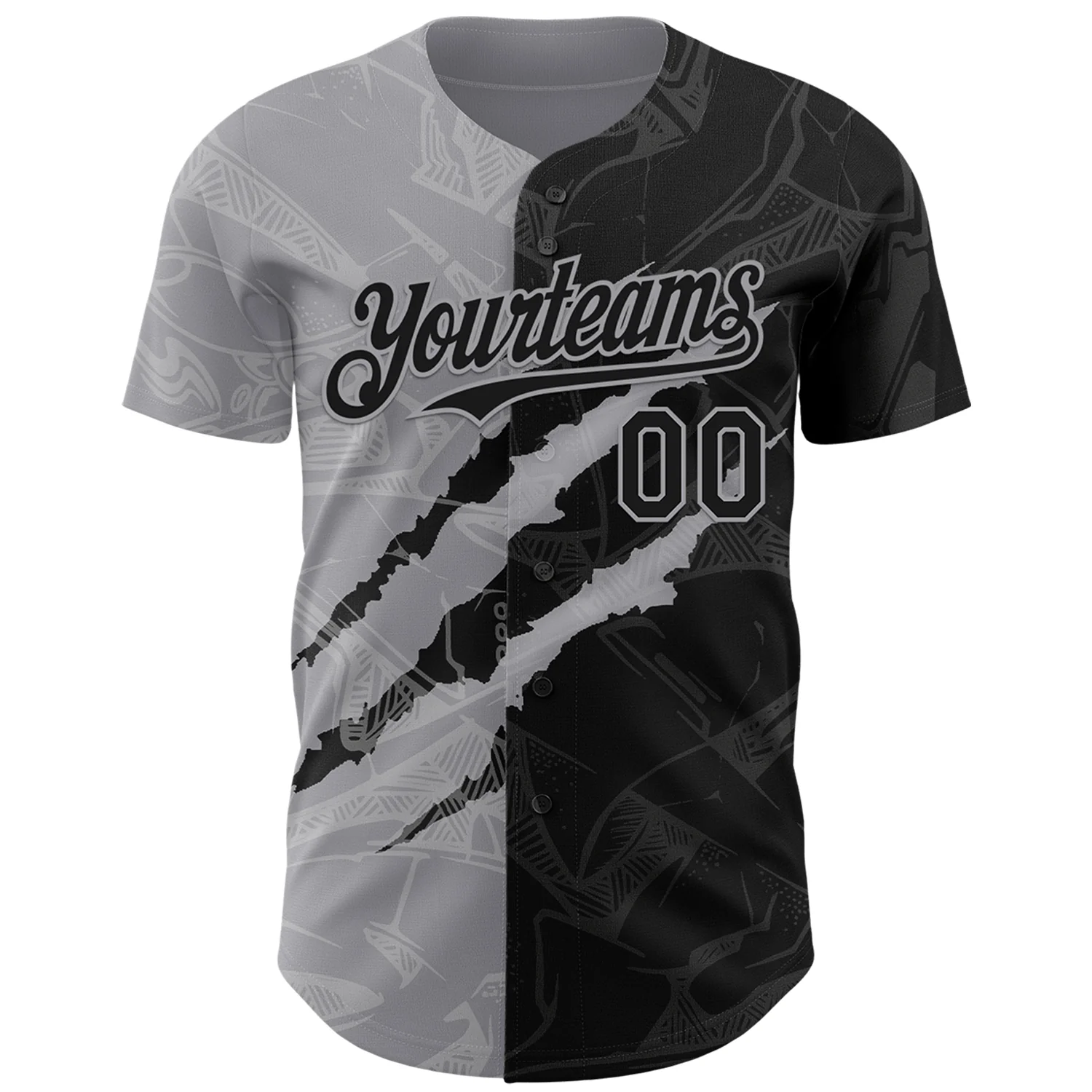 Custom Graffiti Pattern Black-Gray 3D Scratch Authentic Baseball Jersey