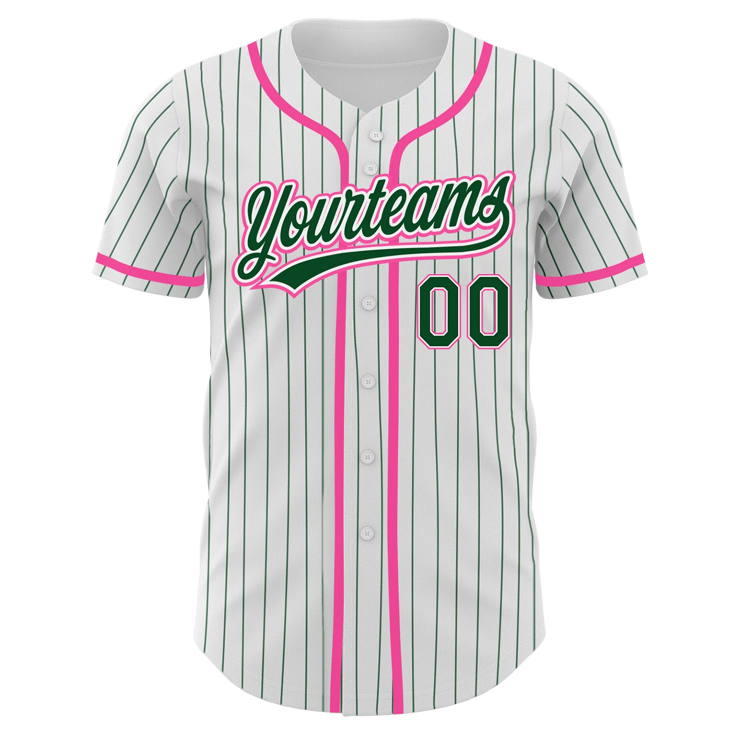 Custom White Green Pinstripe Green-Pink Authentic Baseball Jersey