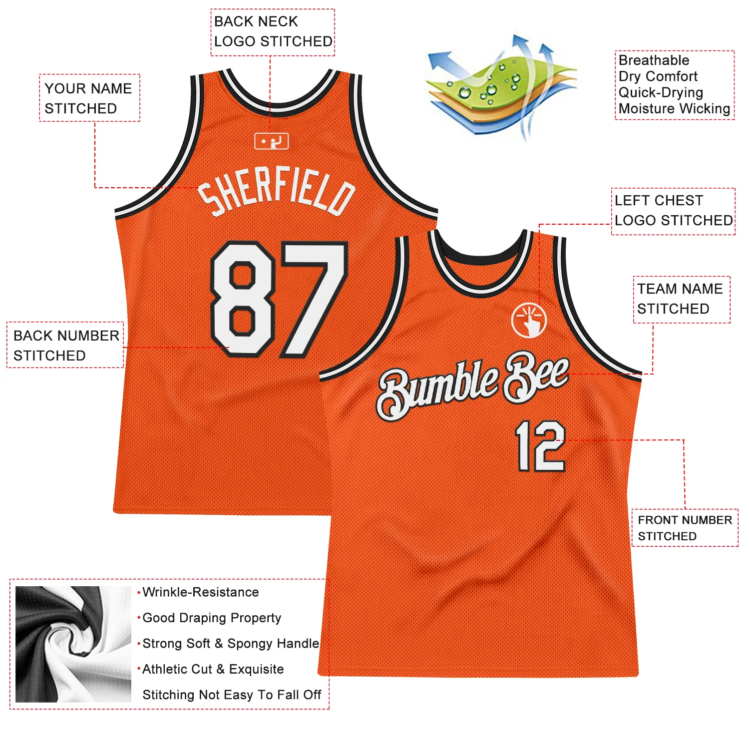 Custom Orange White-Black Authentic Throwback Basketball Jersey