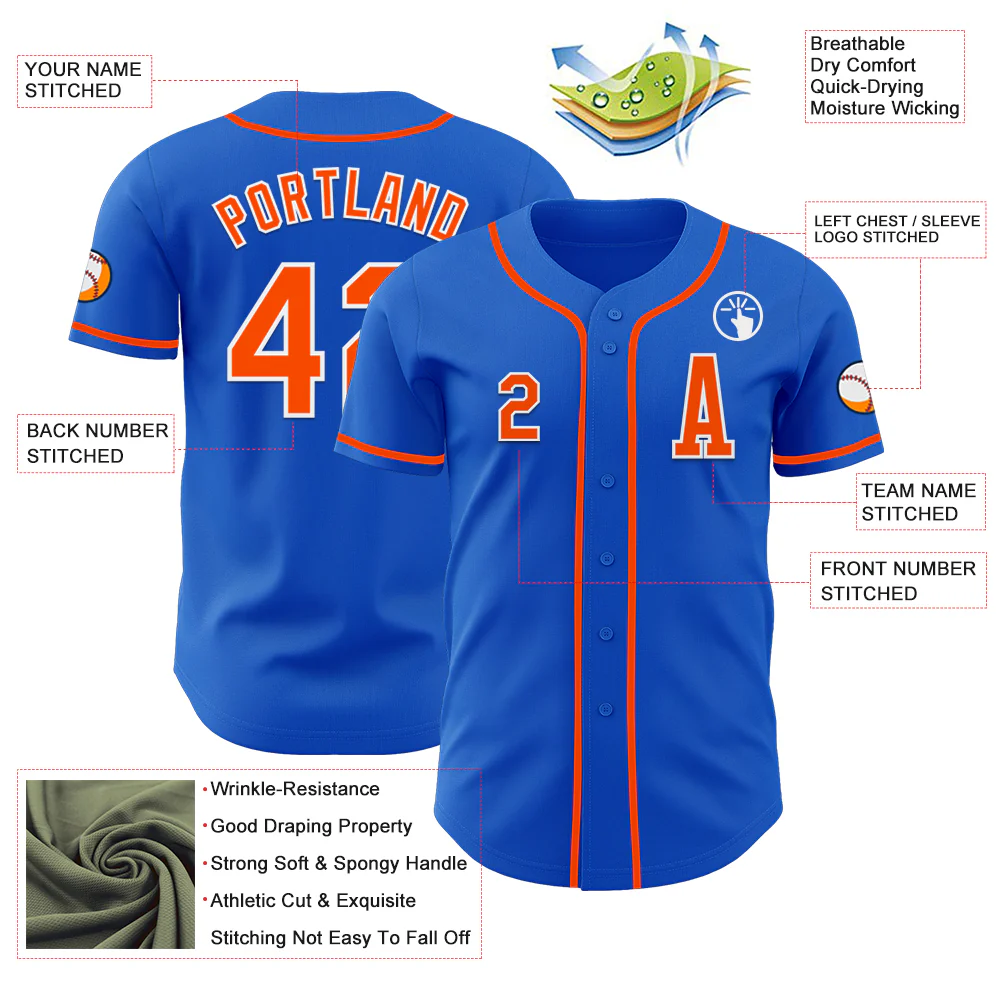 Custom Thunder Blue Orange-White Authentic Baseball Jersey