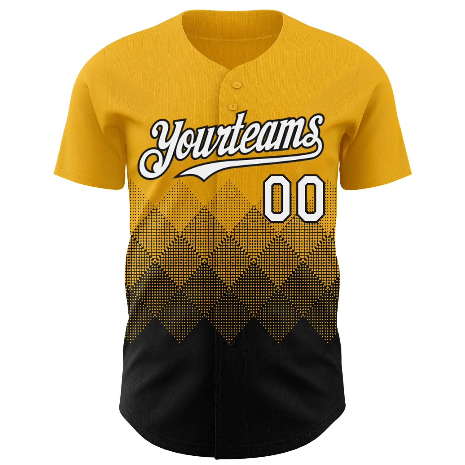 Custom Gold White-Black 3D Gradient Square Shape Authentic Baseball Jersey