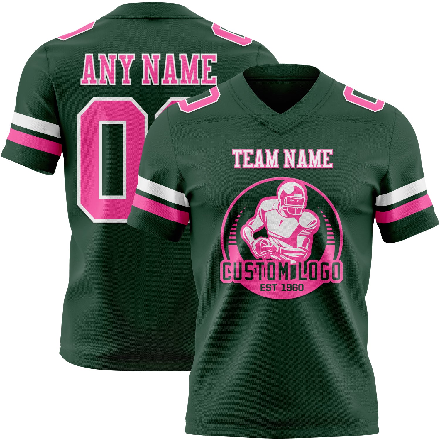 Custom Green Pink-White Authentic Football Jersey