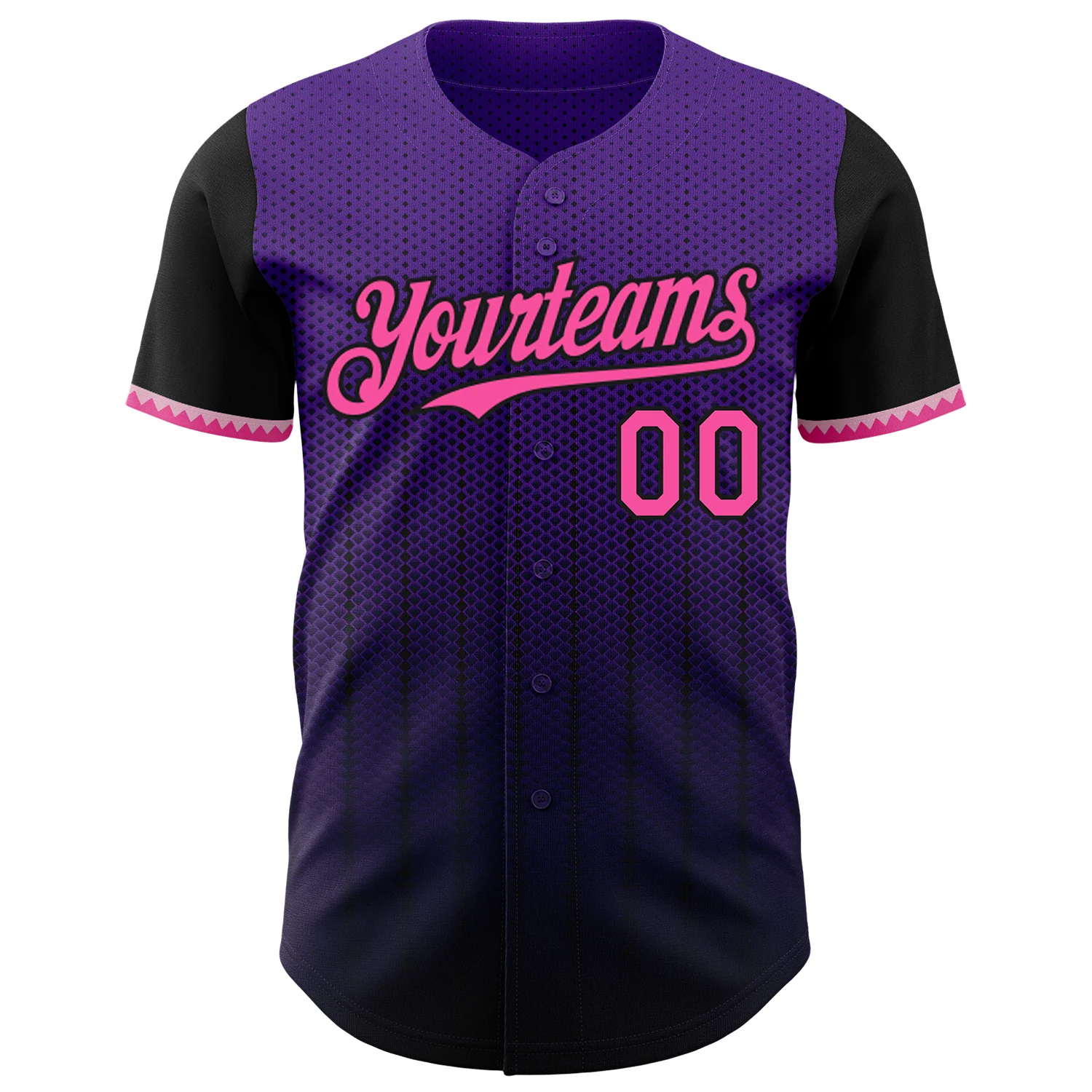 Custom Purple Pink-Black 3D Pattern Design Gradient Geometric Shape Authentic Baseball Jersey