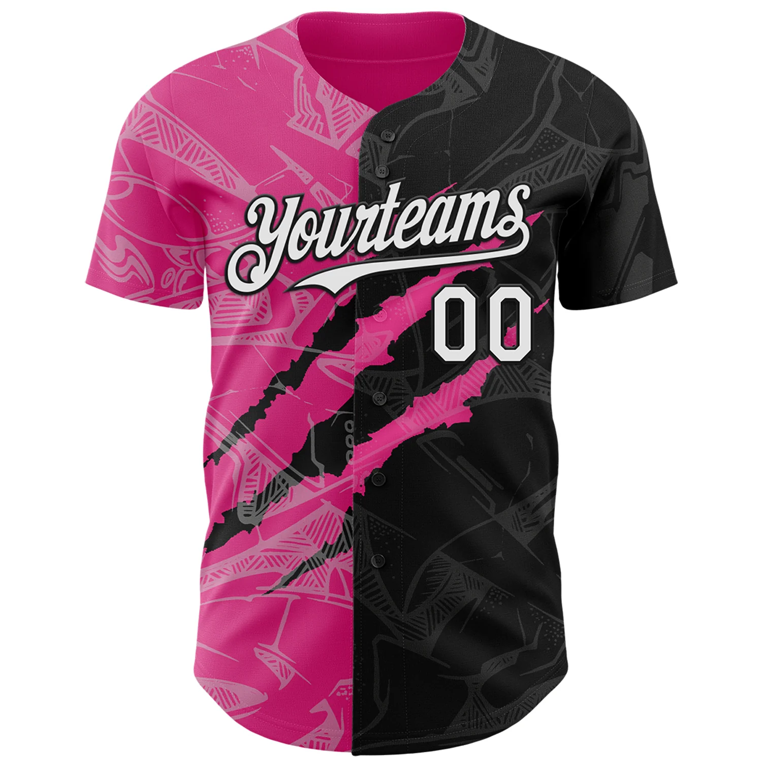 Custom Graffiti Pattern White Black-Pink 3D Scratch Authentic Baseball Jersey