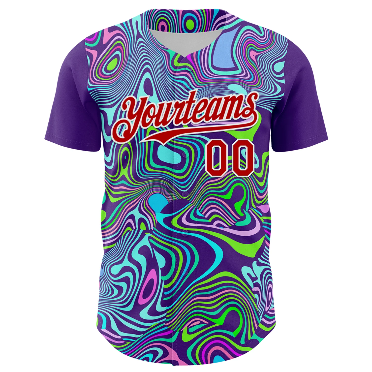 Custom Purple Red-White 3D Pattern Design Rave Party Trippy Laser Fluid Authentic Baseball Jersey