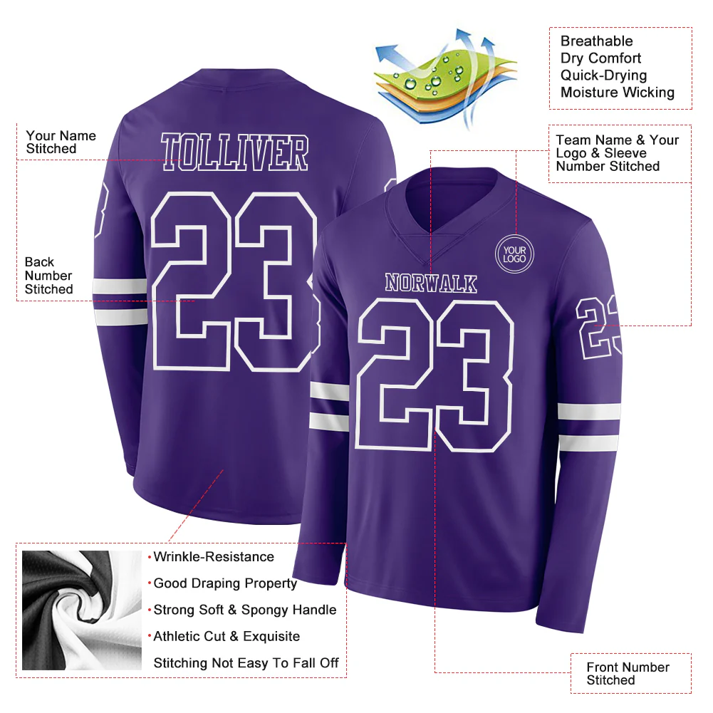 Custom Purple White Long Sleeve Authentic Football Jersey