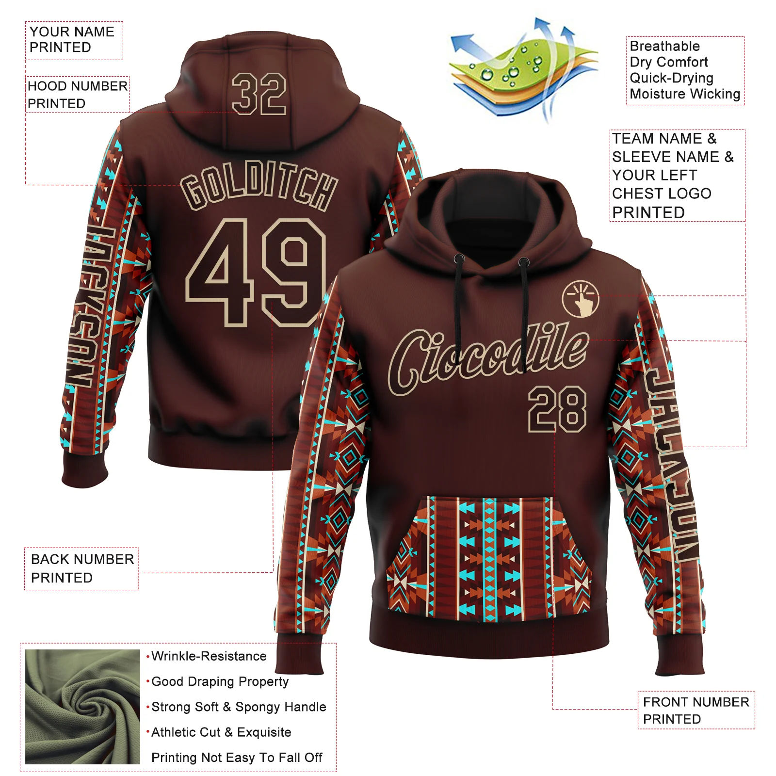 Custom Brown City Cream 3D Pattern Design Western Cowboy Tribal Ethnic Sports Pullover Sweatshirt Hoodie