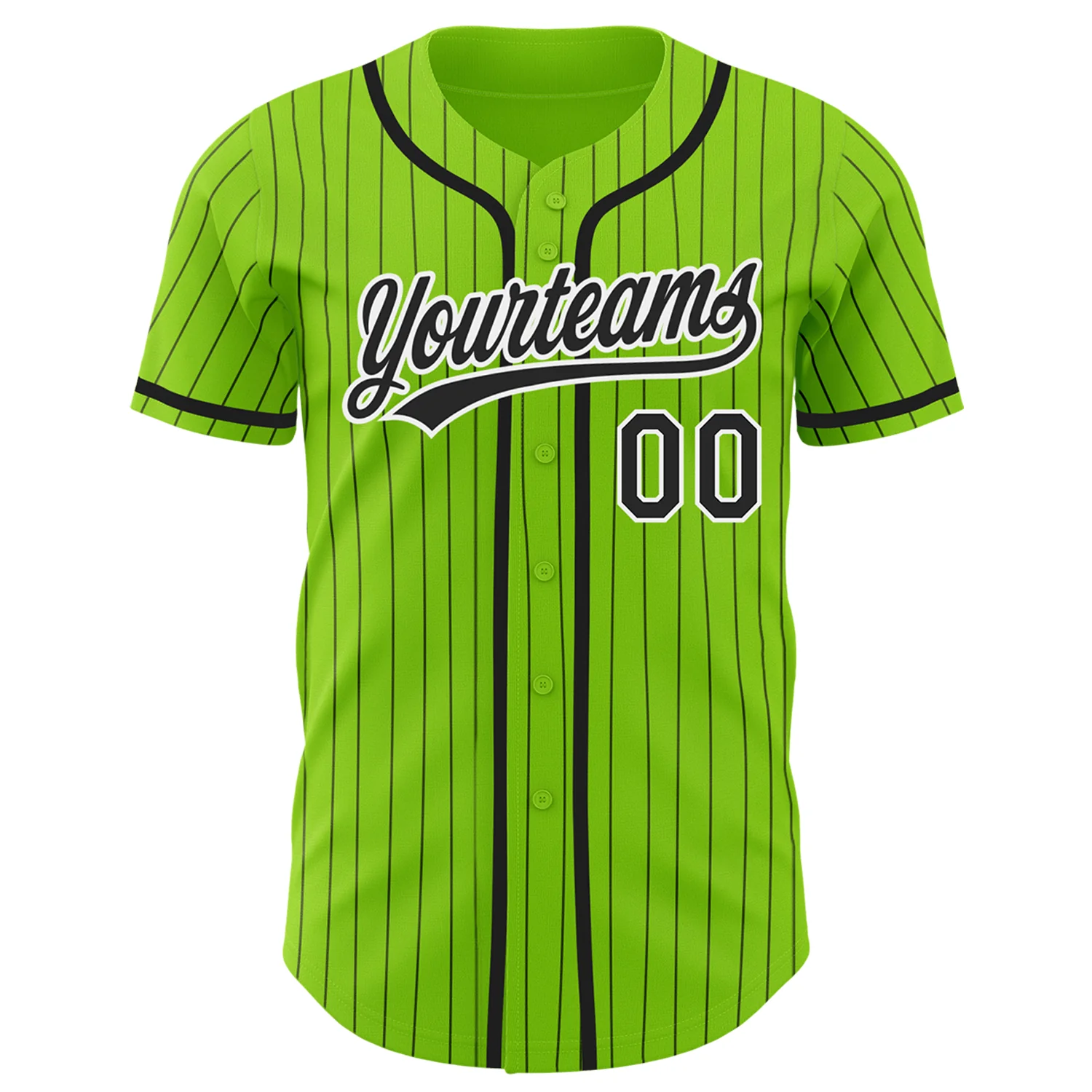 Custom Neon Green Black Pinstripe White Authentic Baseball Jersey