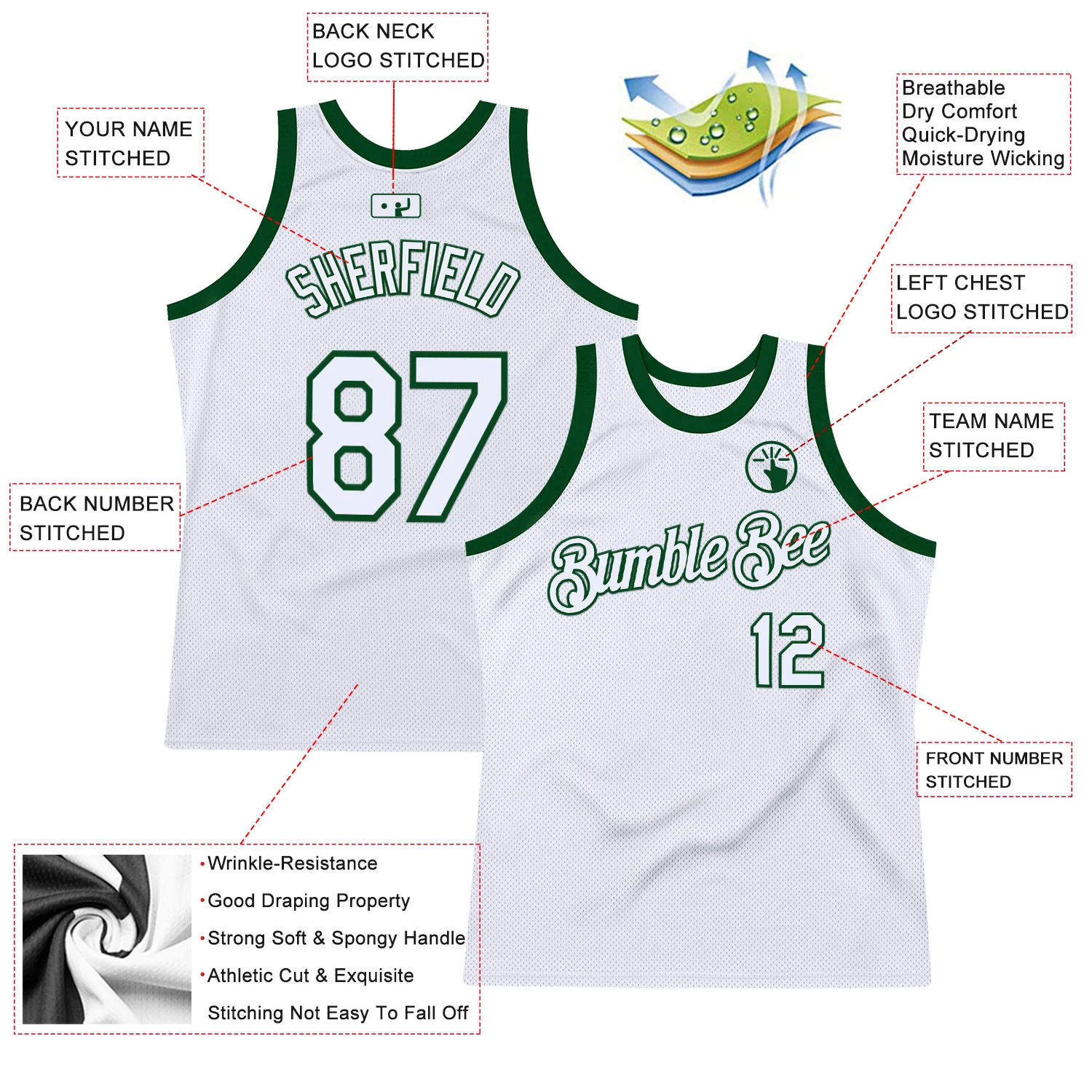 Custom White Green Authentic Throwback Basketball Jersey