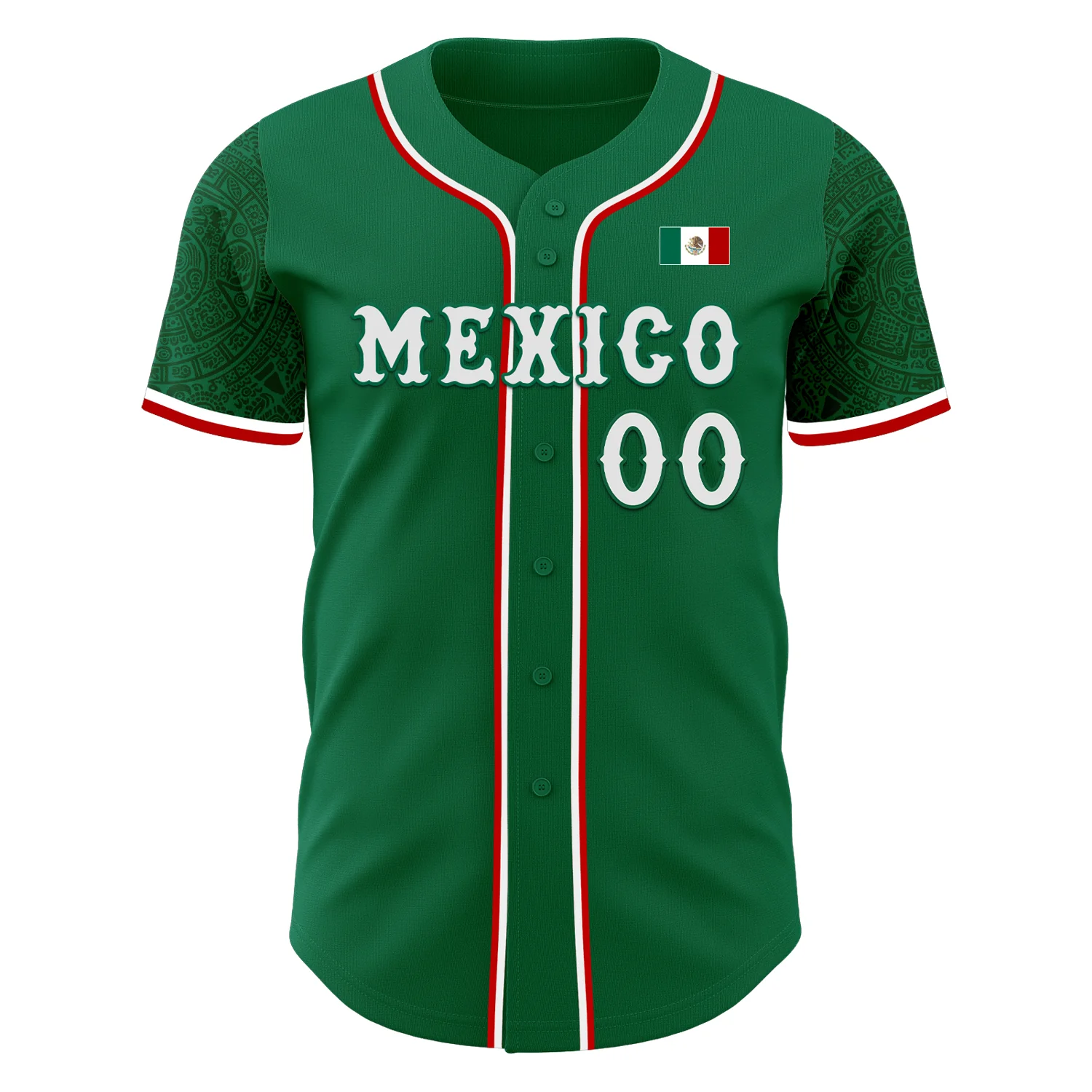 Custom Kelly Green White-Red 3D Mexico Mexican Flag Authentic Baseball Jersey