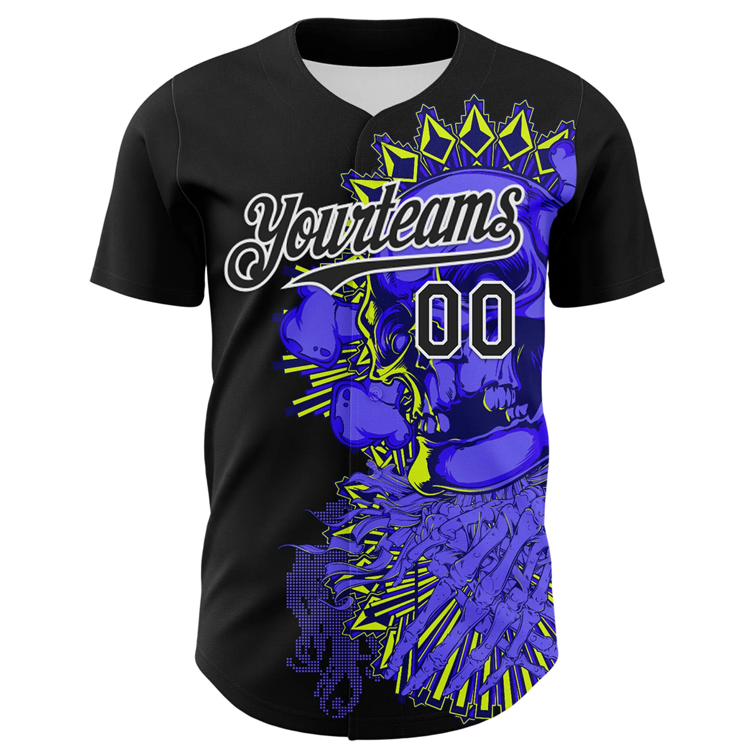 Custom Black White 3D Zombie Skull Authentic Baseball Jersey