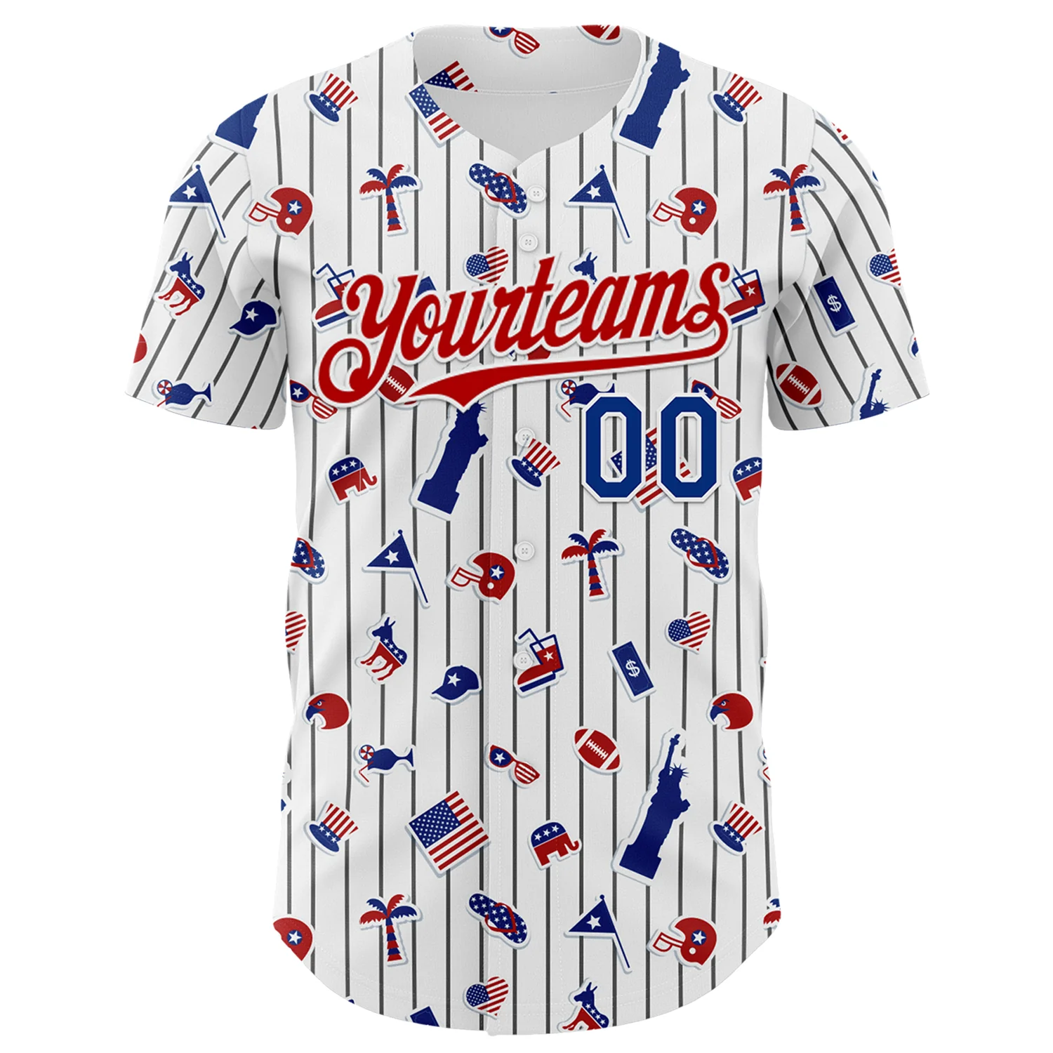 Custom White Black Pinstripe Royal-Red 3D American Flag National Symbols Authentic Baseball Jersey