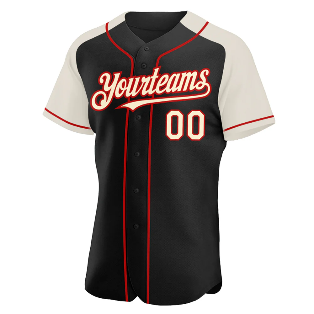 Custom Black Cream-Red Authentic Raglan Sleeves Baseball Jersey