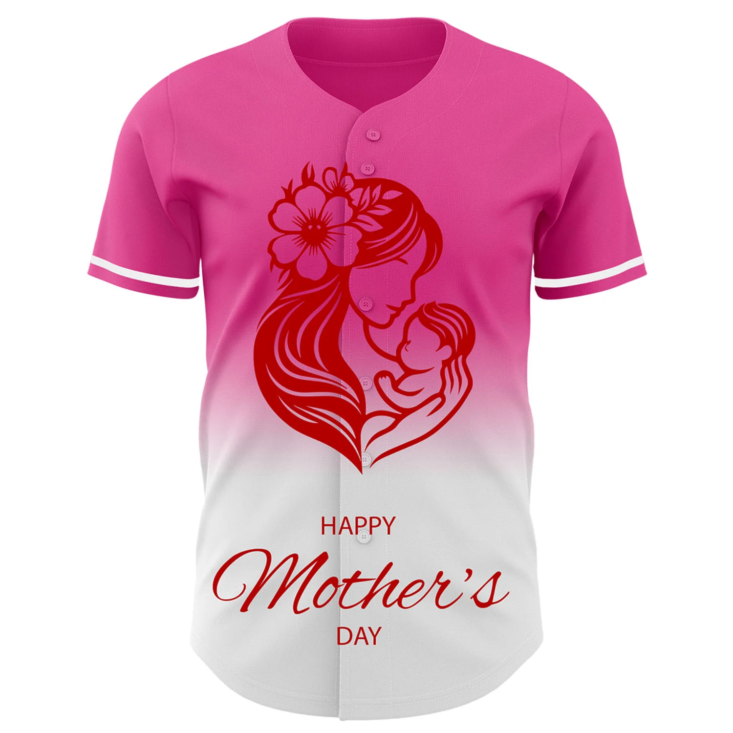 Custom Pink White-Red 3D Pattern Design Gradient Mother's Day Family Love Authentic Baseball Jersey