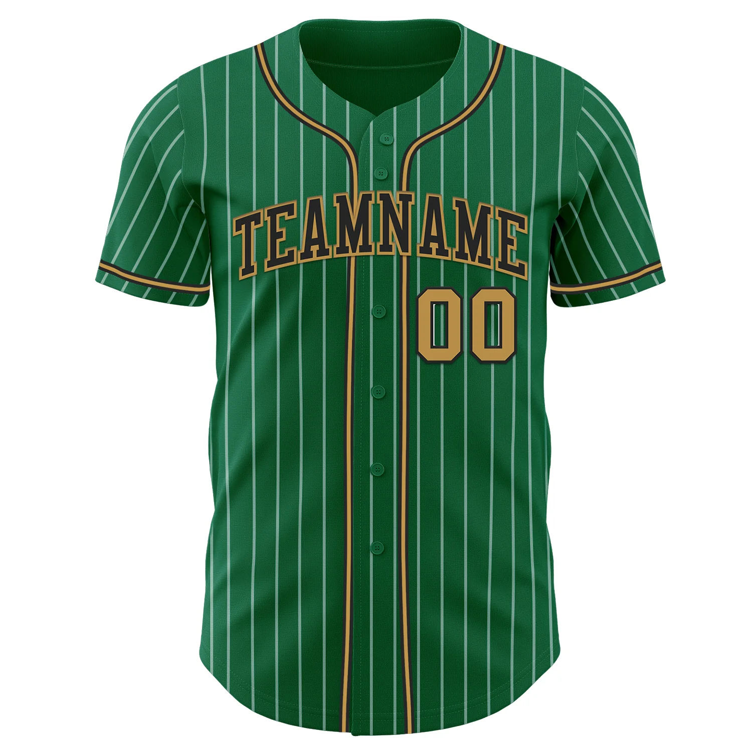 Custom Kelly Green White Pinstripe Old Gold-Black Authentic Baseball Jersey