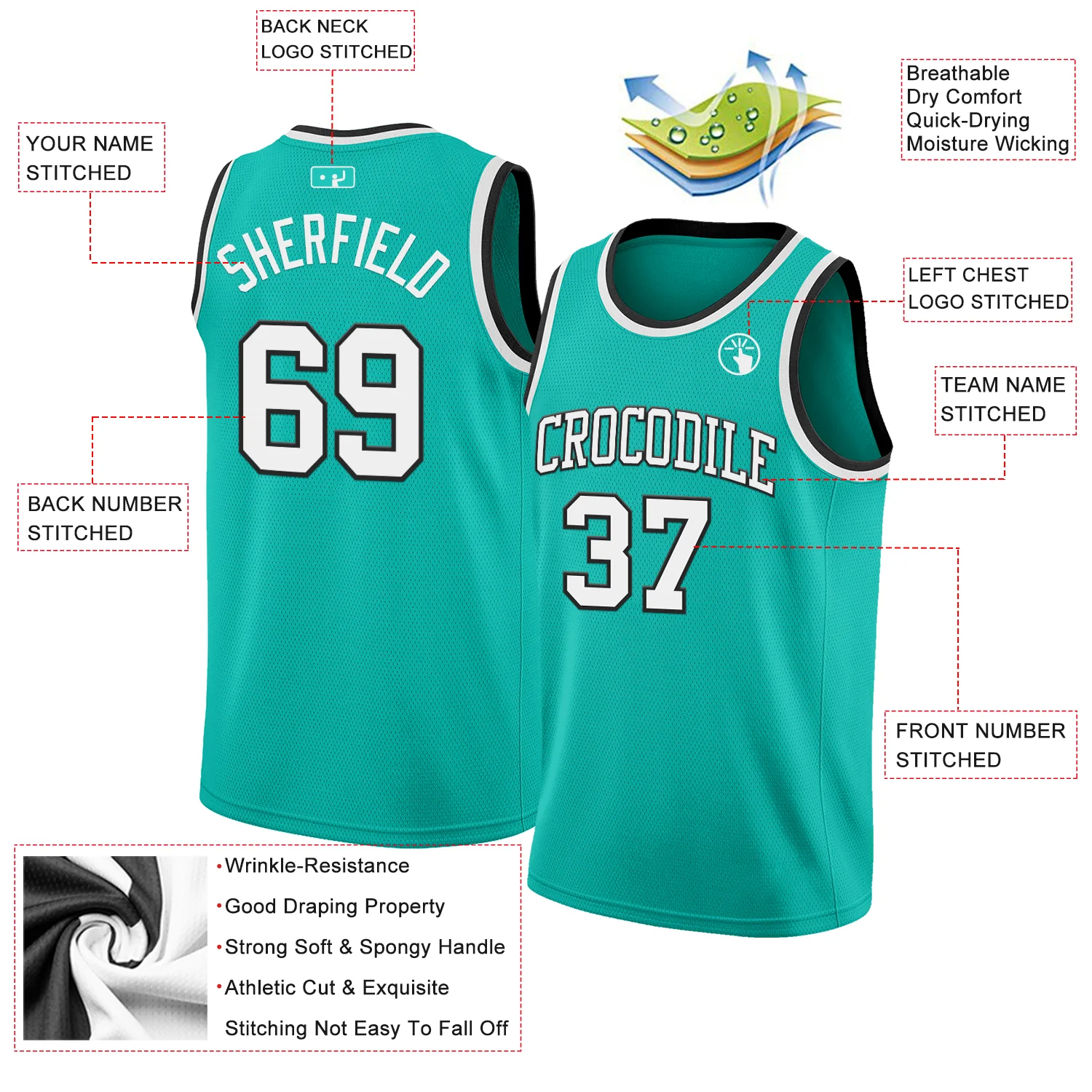 Custom Aqua White-Black Authentic Basketball Jersey