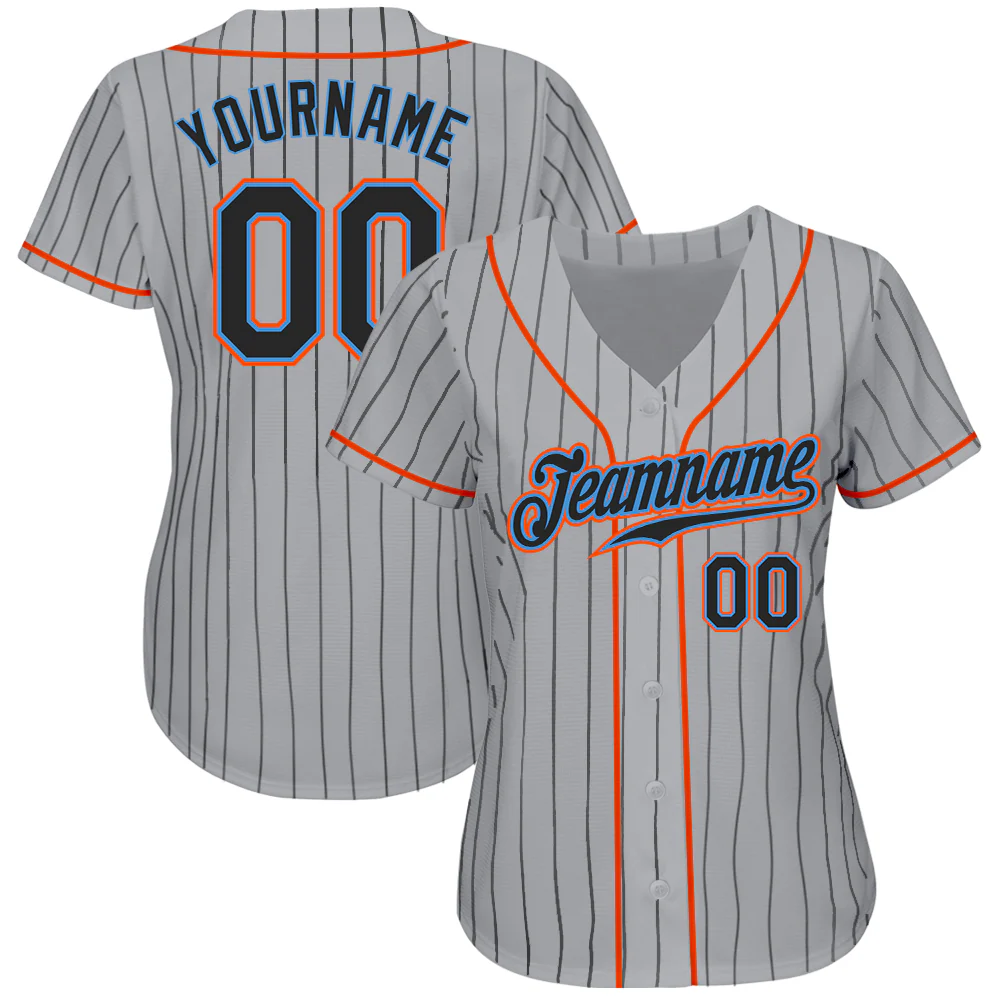 Custom Gray Black Pinstripe Black-Powder Blue Authentic Baseball Jersey