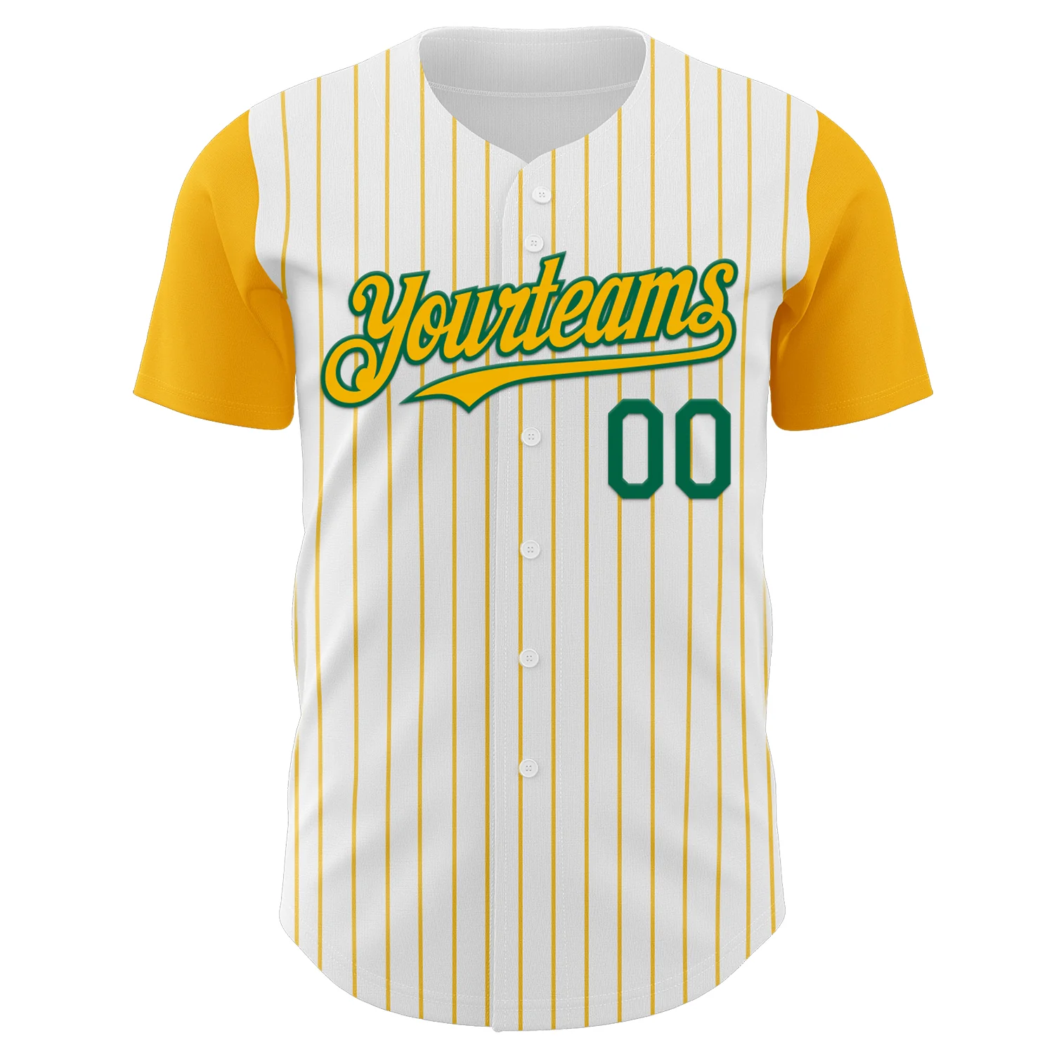 Custom White Gold Pinstripe Kelly Green Authentic Two Tone Baseball Jersey